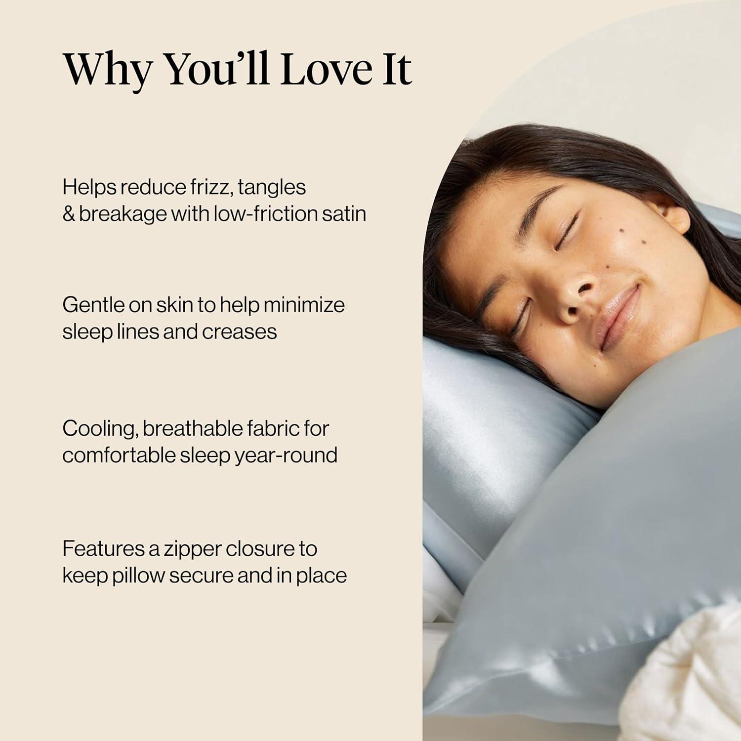 imageKitsch Satin Pillowcase Softer Than Silk Pillow Cases Cooling Pillow Covers King Size Pillow Cases Set of 2 Satin Pillowcase with Zipper for Hair Skin amp Quality Sleep 19x36 Blush 2pcsHaze Blue