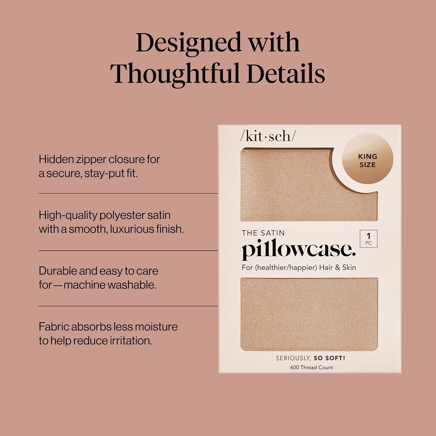 imageKitsch Satin Pillowcase Softer Than Silk Pillow Cases Cooling Pillow Covers King Size Pillow Cases Set of 2 Satin Pillowcase with Zipper for Hair Skin amp Quality Sleep 19x36 Blush 2pcsChampagne