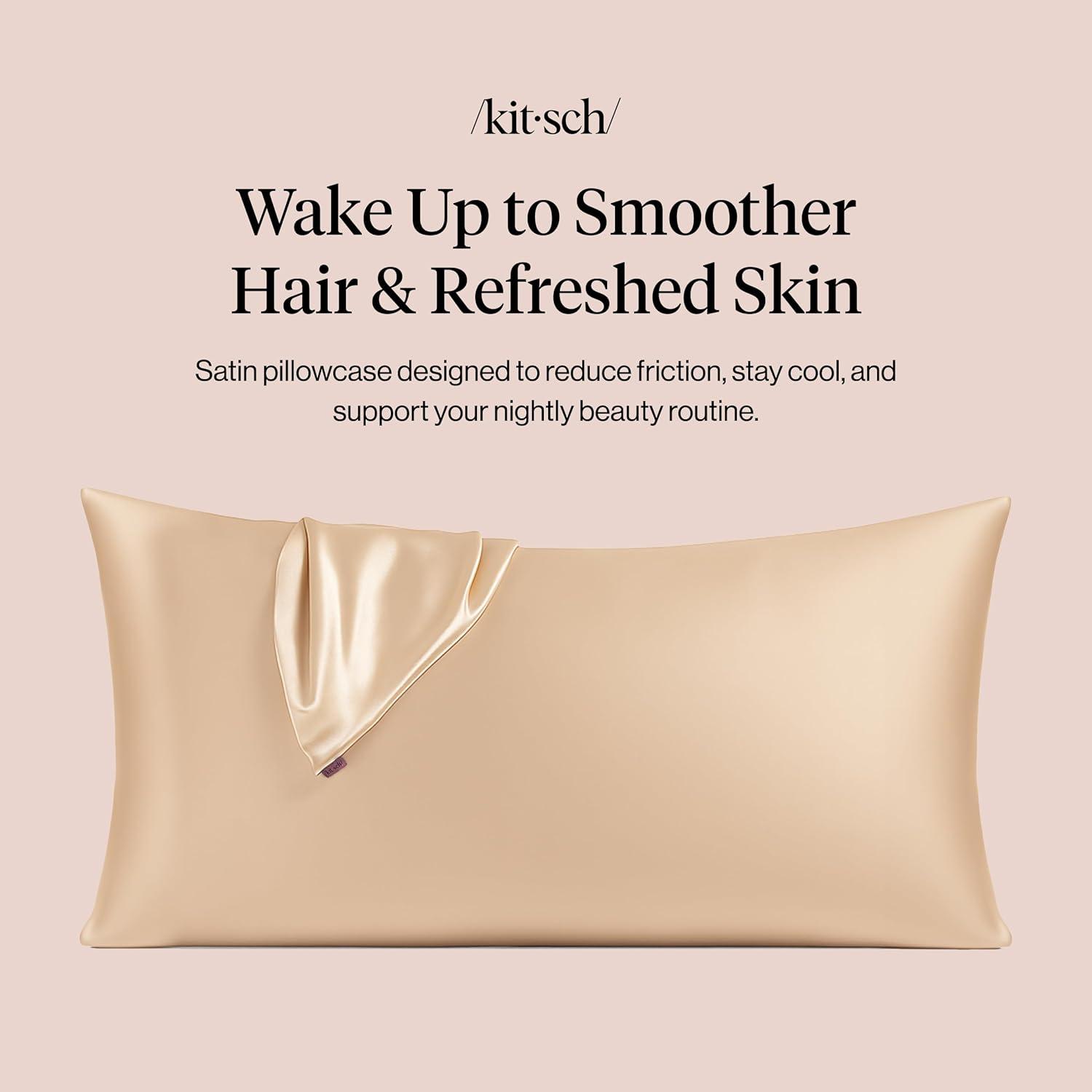 imageKitsch Satin Pillowcase Softer Than Silk Pillow Cases Cooling Pillow Covers King Size Pillow Cases Set of 2 Satin Pillowcase with Zipper for Hair Skin amp Quality Sleep 19x36 Blush 2pcsChampagne