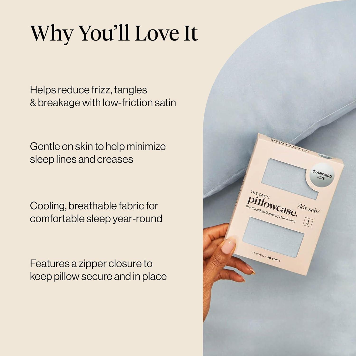 imageKitsch Satin Pillowcase Softer Than Silk Pillow Cases Cooling Pillow Covers King Size Pillow Cases Set of 2 Satin Pillowcase with Zipper for Hair Skin amp Quality Sleep 19x36 Blush 2pcsHaze Blue