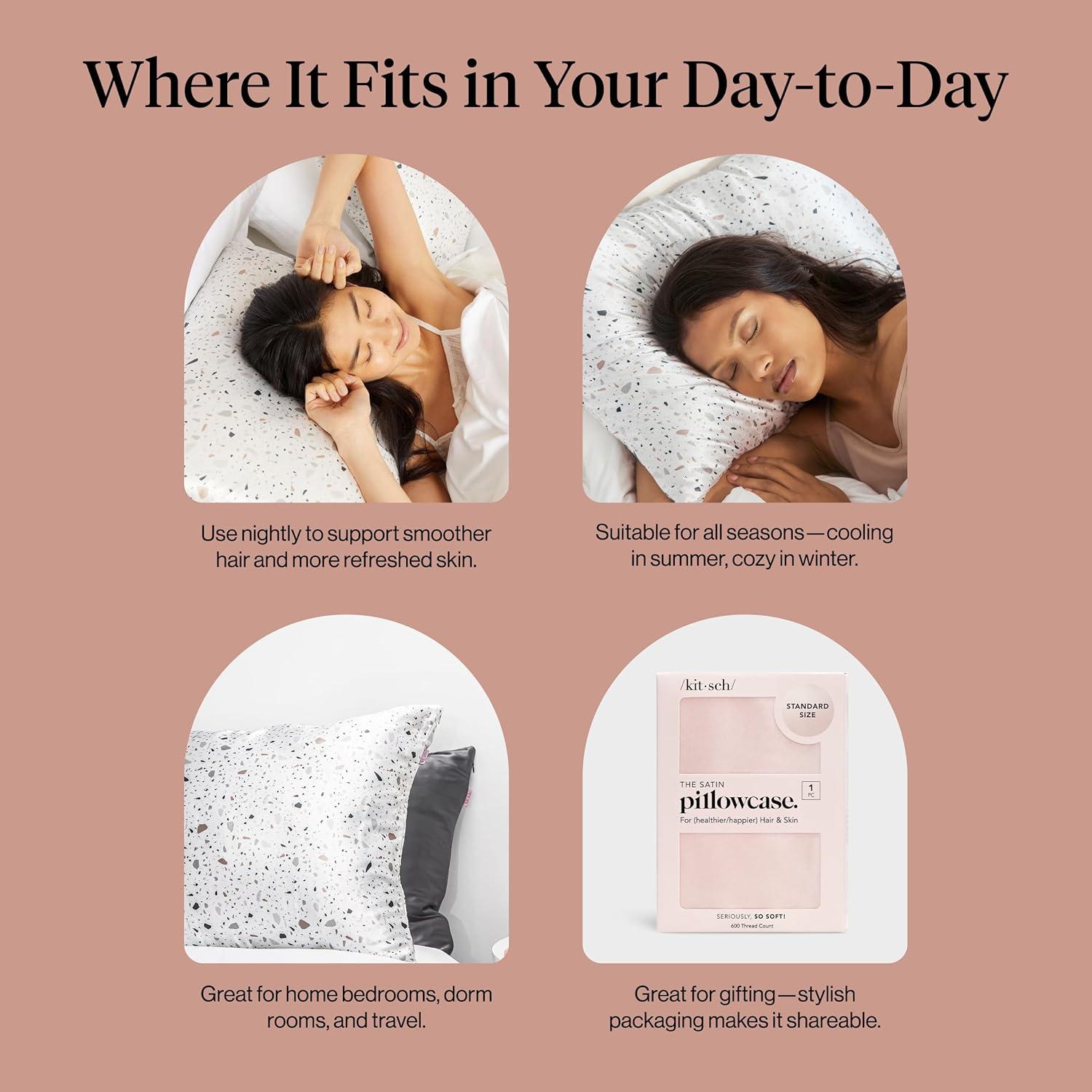 imageKitsch Satin Pillowcase Softer Than Silk Pillow Cases Cooling Pillow Covers King Size Pillow Cases Set of 2 Satin Pillowcase with Zipper for Hair Skin amp Quality Sleep 19x36 Blush 2pcsWhite Terrazzo