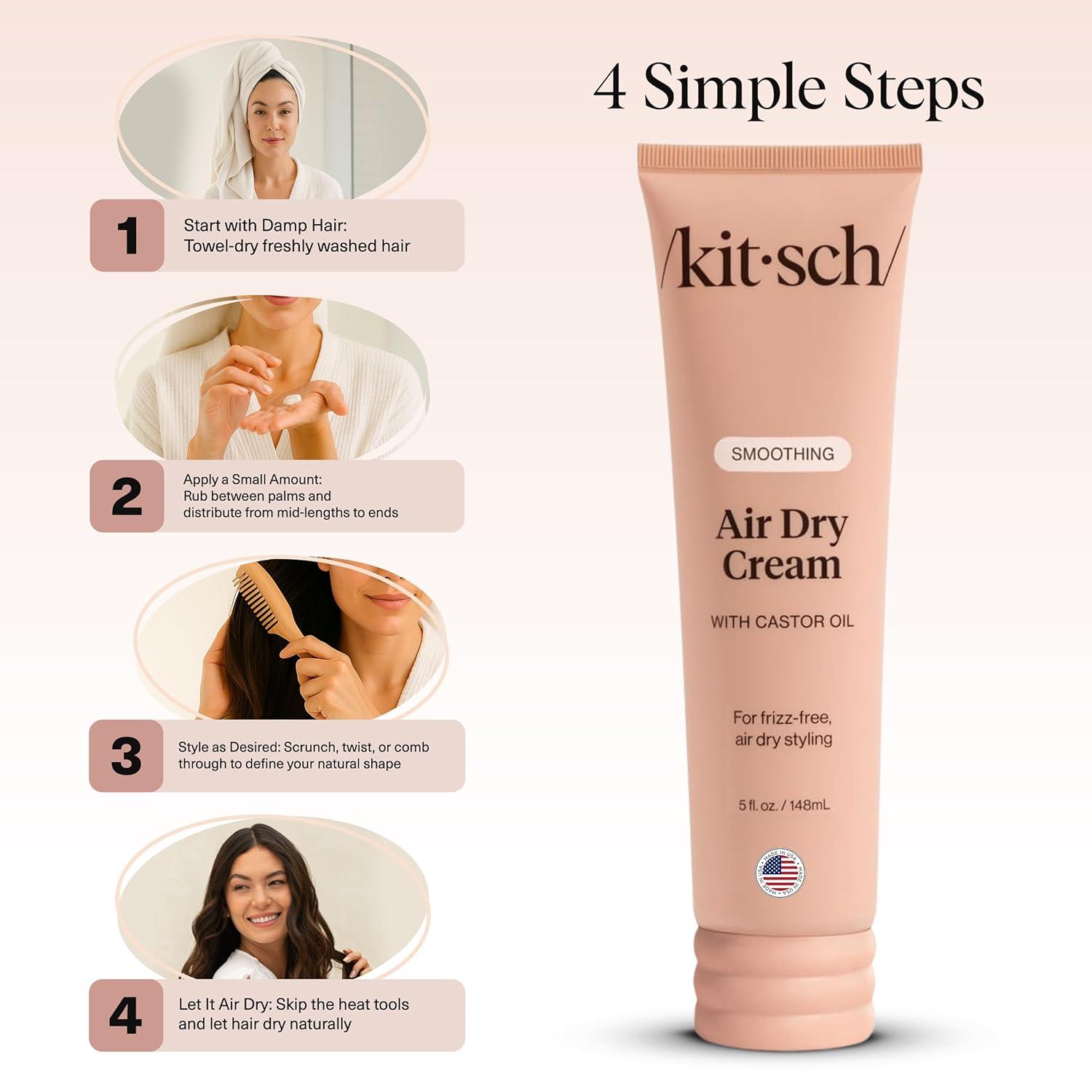 imageKitsch Smoothing Air Dry Cream for Hair Frizz Control Hair Care Product with Castor Oil amp Coconut Oil Weightless Styling Cream Enhances Natural Texture Appearance Ideal Gifts for Women 5 oz