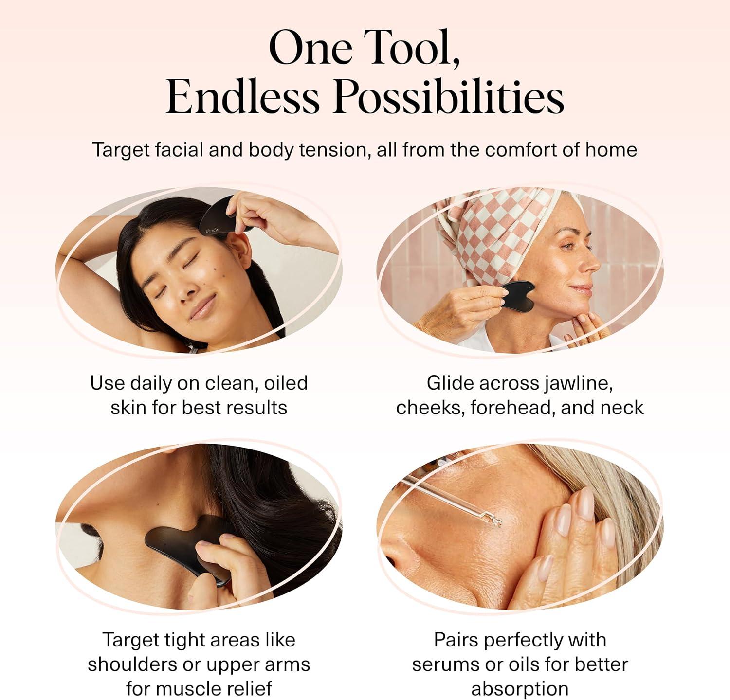 imageKitsch Stainless Steel Gua Sha Facial Tools Lymphatic Drainage Massager for Face amp Chin Jawline Shaper Double Chin Reducer Guasha Tool for Face Massager Skin Care Tools IrridescentMatte Black