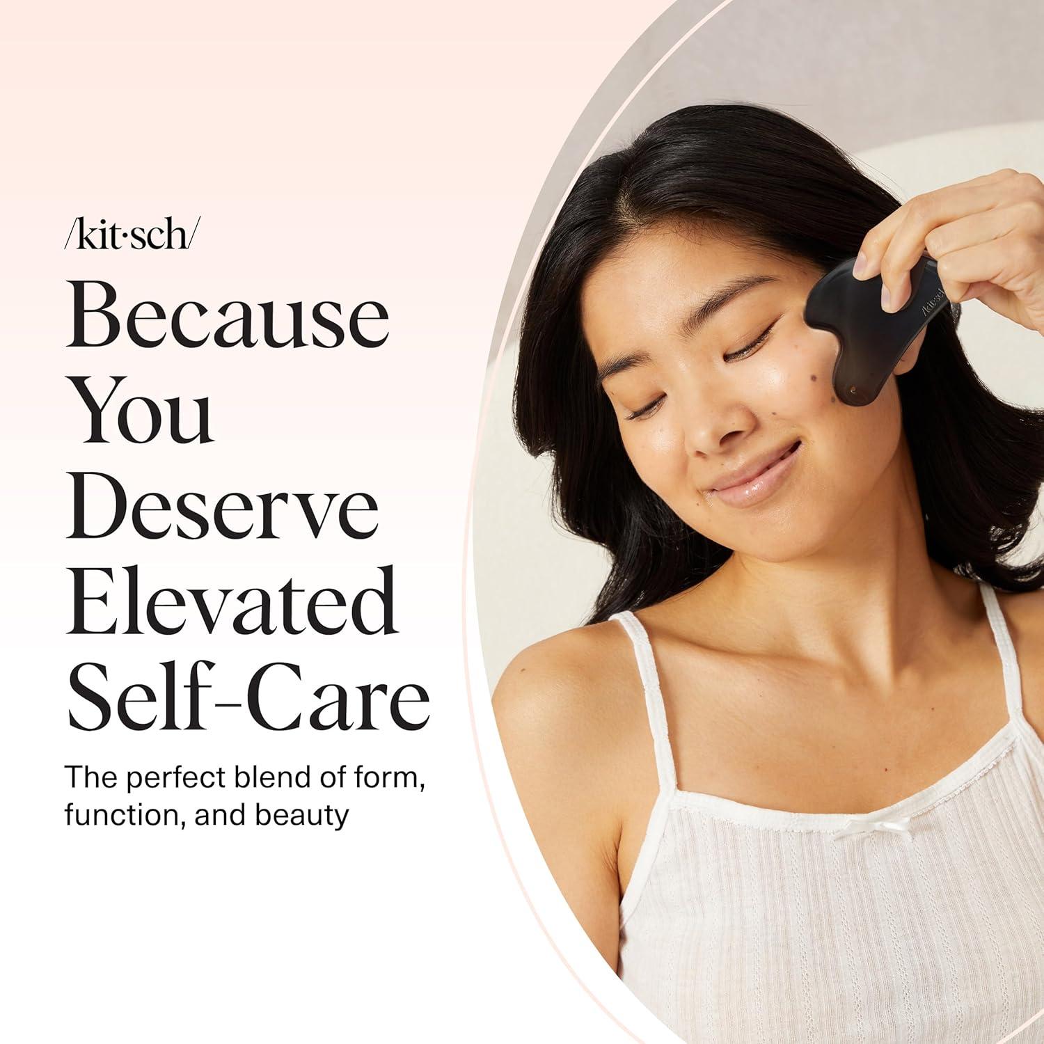 imageKitsch Stainless Steel Gua Sha Facial Tools Lymphatic Drainage Massager for Face amp Chin Jawline Shaper Double Chin Reducer Guasha Tool for Face Massager Skin Care Tools IrridescentMatte Black