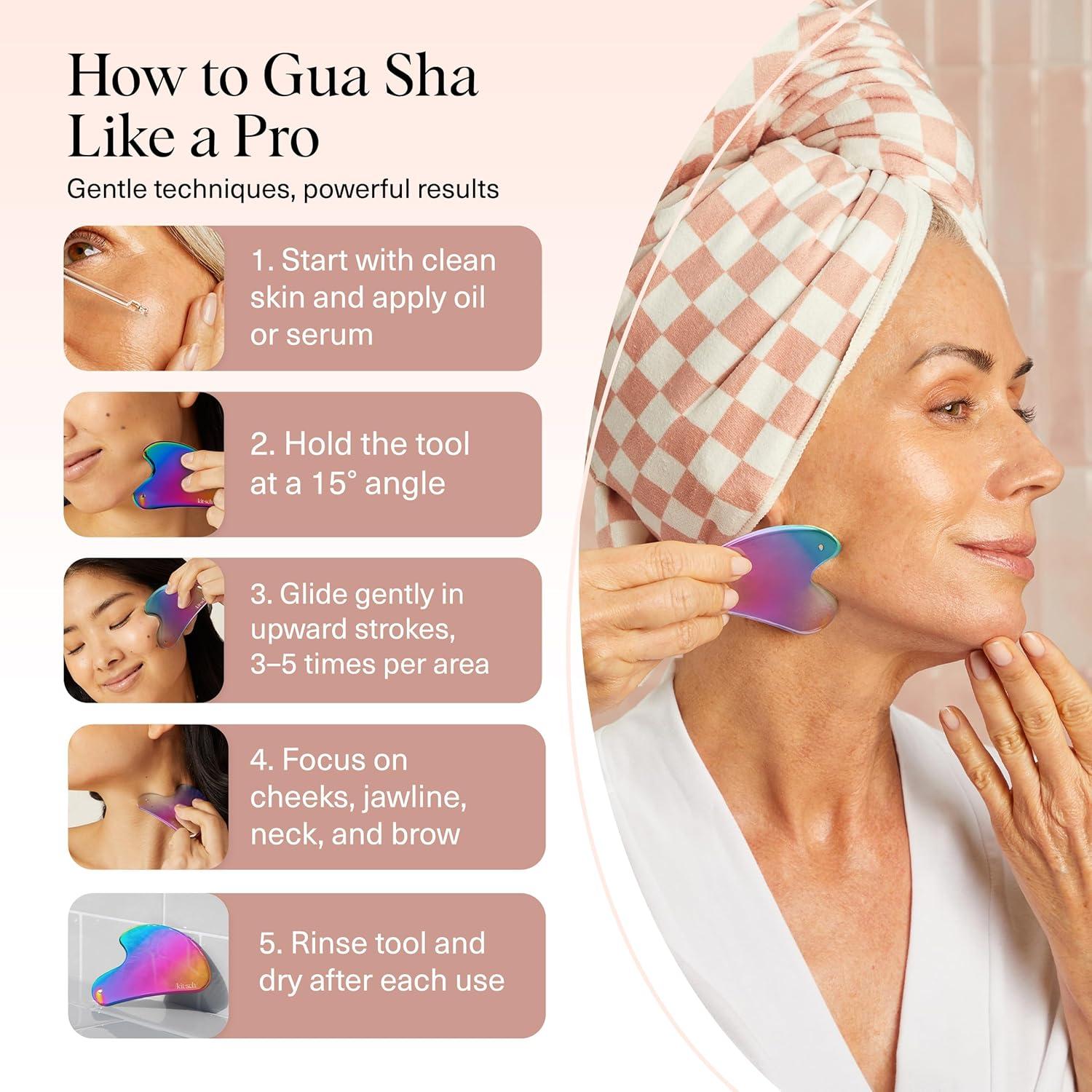 imageKitsch Stainless Steel Gua Sha Facial Tools Lymphatic Drainage Massager for Face amp Chin Jawline Shaper Double Chin Reducer Guasha Tool for Face Massager Skin Care Tools IrridescentIrridescent