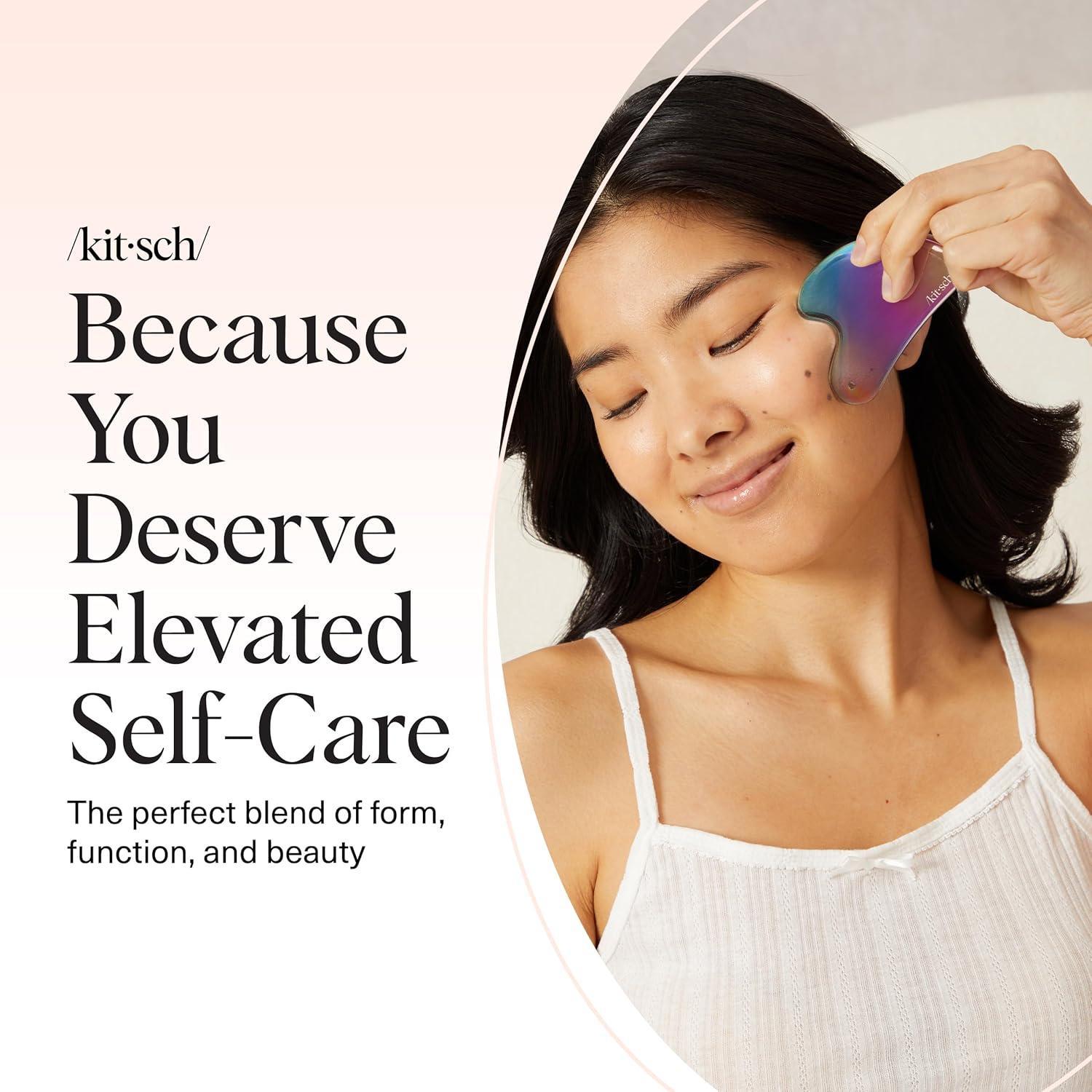 imageKitsch Stainless Steel Gua Sha Facial Tools Lymphatic Drainage Massager for Face amp Chin Jawline Shaper Double Chin Reducer Guasha Tool for Face Massager Skin Care Tools IrridescentIrridescent