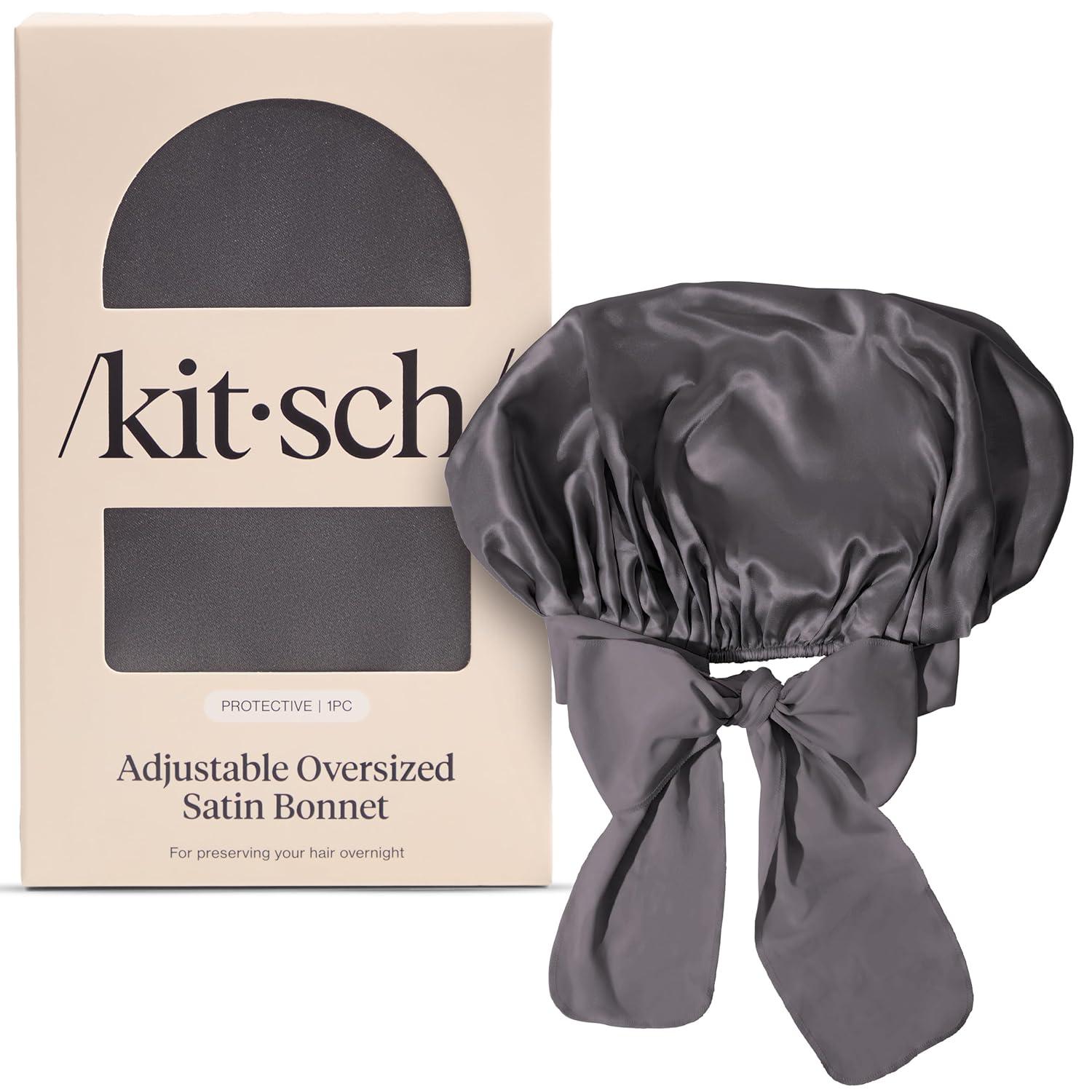 imageKitsch XL Satin Bonnet for Sleeping Softer Than Silk Hair Bonnet for Women Secure Fit Adjustable Night Cap for Curly amp Textured Hair Prevents Breakage Tangles amp Thinning CharcoalCharcoal