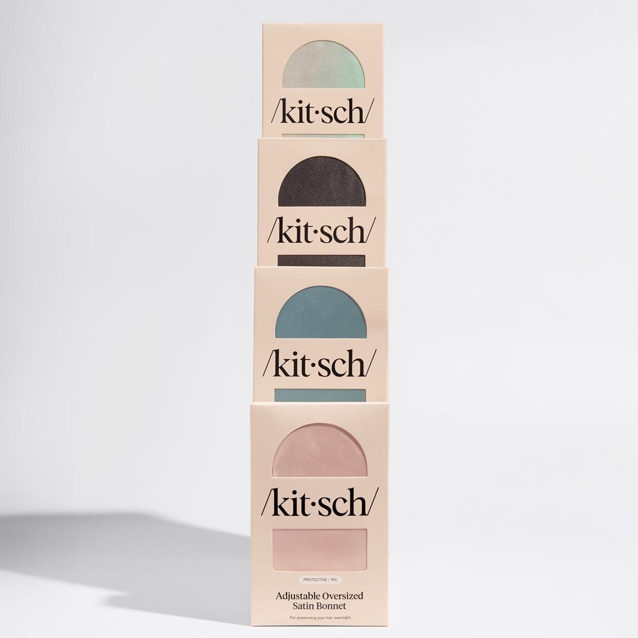 imageKitsch XL Satin Bonnet for Sleeping Softer Than Silk Hair Bonnet for Women Secure Fit Adjustable Night Cap for Curly amp Textured Hair Prevents Breakage Tangles amp Thinning CharcoalHaze Blue