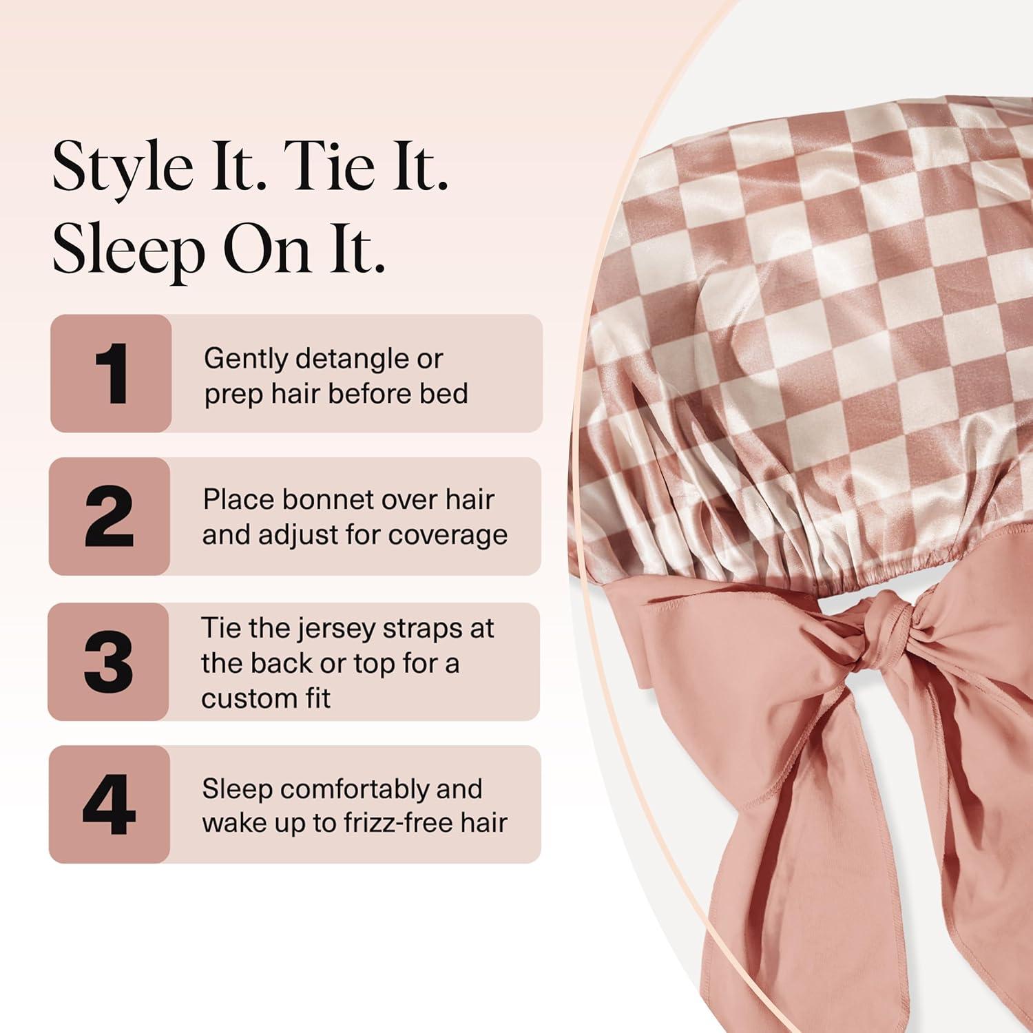 imageKitsch XL Satin Bonnet for Sleeping Softer Than Silk Hair Bonnet for Women Secure Fit Adjustable Night Cap for Curly amp Textured Hair Prevents Breakage Tangles amp Thinning CharcoalTerracotta Checker