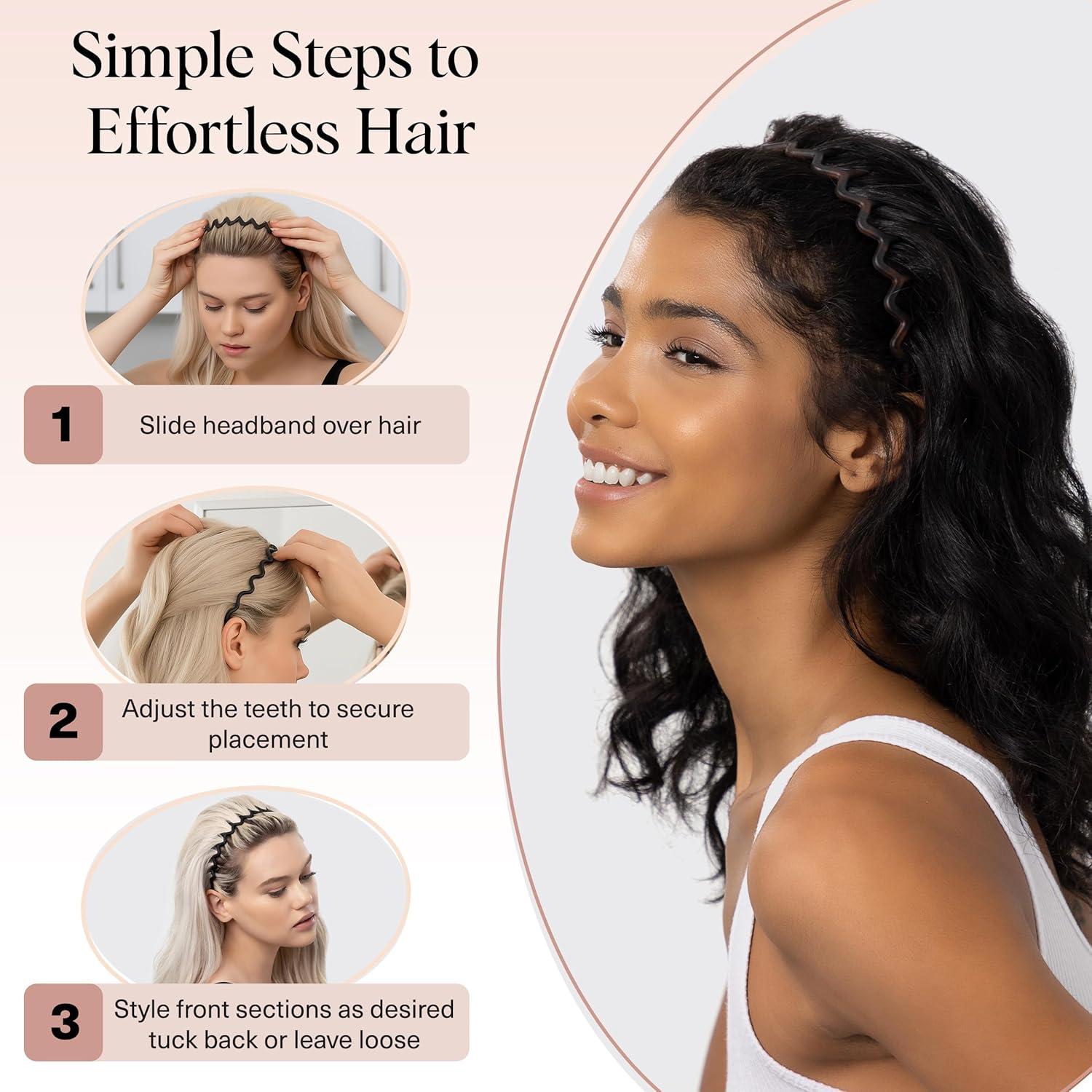 imageKitsch Zig Zag Headbands for Women Non Slip Fashion Accessories for Slicked Back Styles Comfortable Comb Headband with Teeth Ideal Gifts for Women Tortoise amp Black Headband 2 pcsBlack Tort