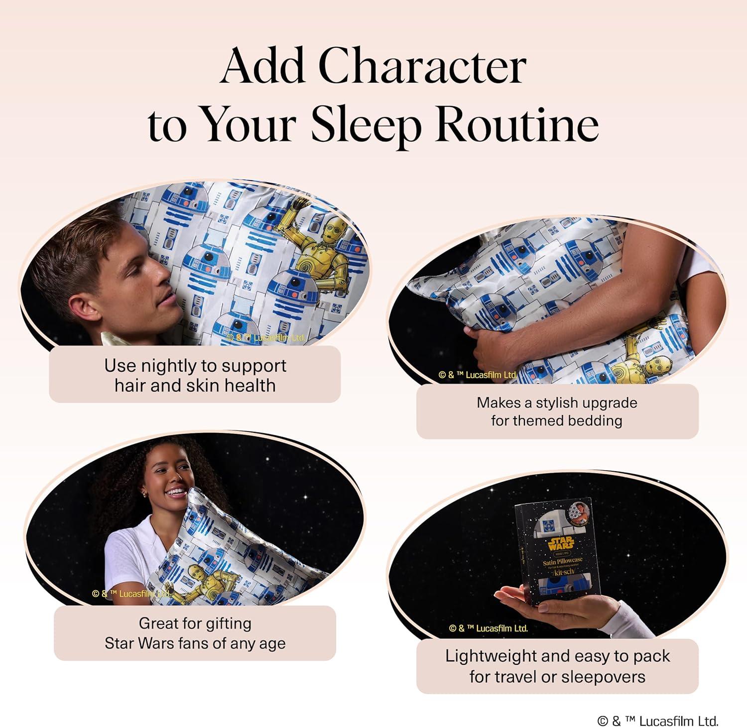 imageKitsch x Lisa Frank Satin Pillowcase with Zipper for Hair amp Skin Softer Than Silk Pillow Cases Queen WrinkleFree Smooth and Cooling Satin Pillow Covers StandardQueen Size 19x26 Angel KittyR2d2 C3po