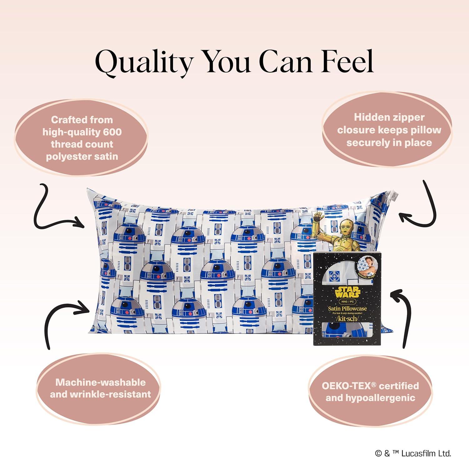 imageKitsch x Lisa Frank Satin Pillowcase with Zipper for Hair amp Skin Softer Than Silk Pillow Cases Queen WrinkleFree Smooth and Cooling Satin Pillow Covers StandardQueen Size 19x26 Angel KittyR2d2 C3po