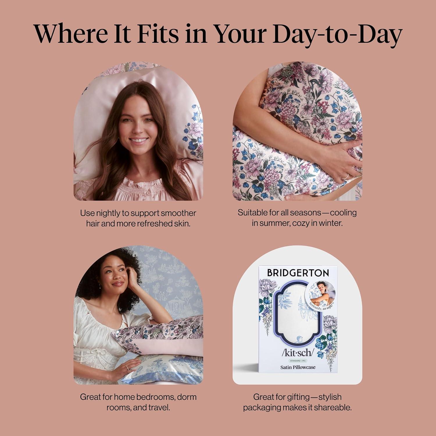 imageKitsch x Lisa Frank Satin Pillowcase with Zipper for Hair amp Skin Softer Than Silk Pillow Cases Queen WrinkleFree Smooth and Cooling Satin Pillow Covers StandardQueen Size 19x26 Angel KittyWisteria