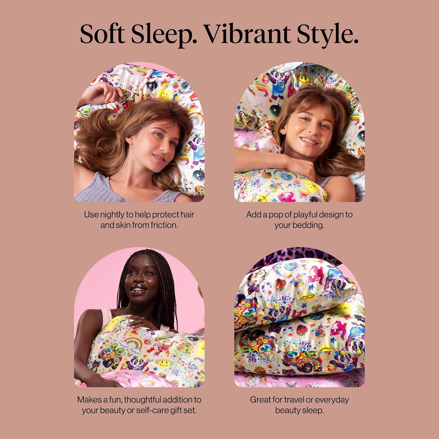 imageKitsch x Lisa Frank Satin Pillowcase with Zipper for Hair amp Skin Softer Than Silk Pillow Cases Queen WrinkleFree Smooth and Cooling Satin Pillow Covers StandardQueen Size 19x26 Angel KittyLisa Frank