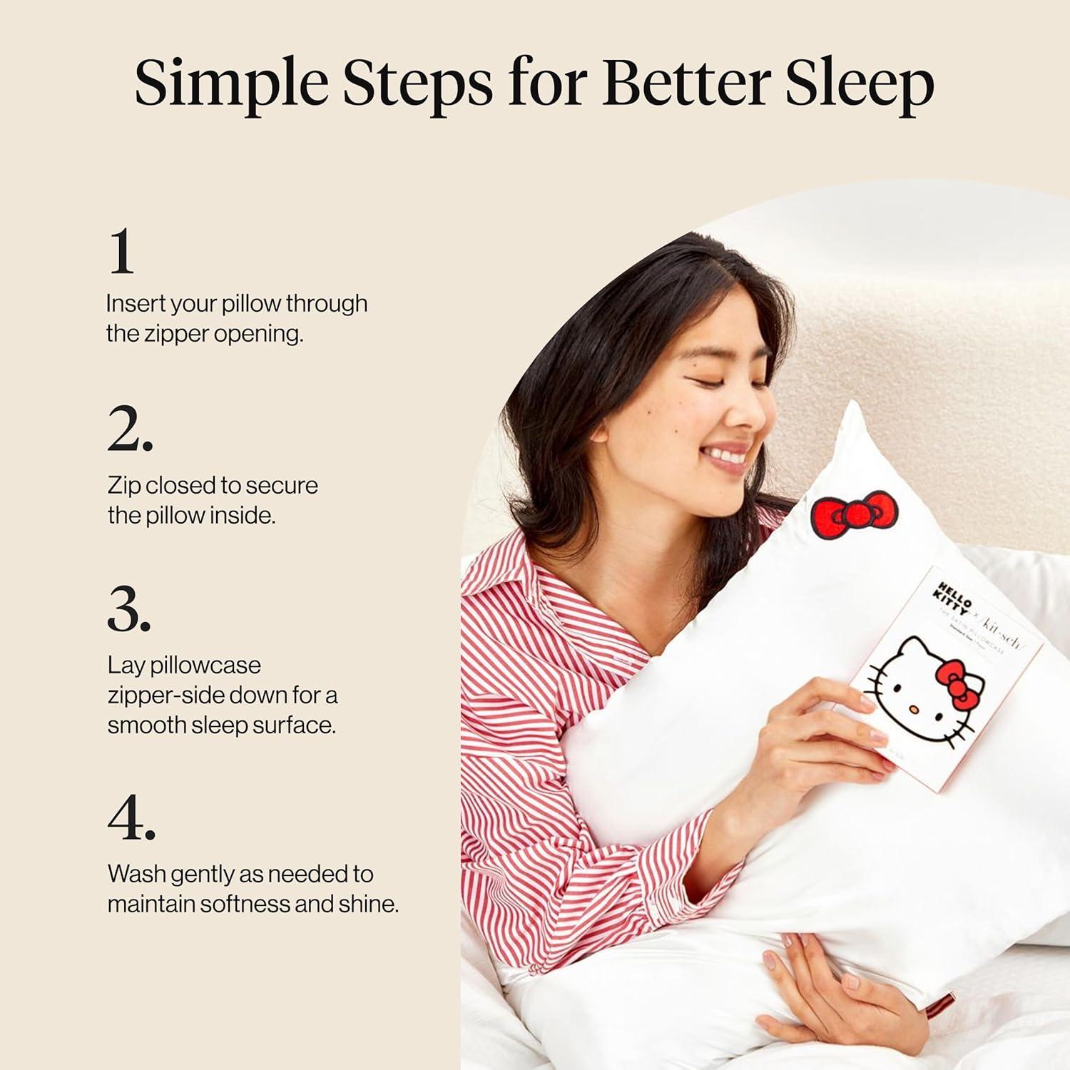 imageKitsch x Lisa Frank Satin Pillowcase with Zipper for Hair amp Skin Softer Than Silk Pillow Cases Queen WrinkleFree Smooth and Cooling Satin Pillow Covers StandardQueen Size 19x26 Angel KittyHello Kitty Ivory