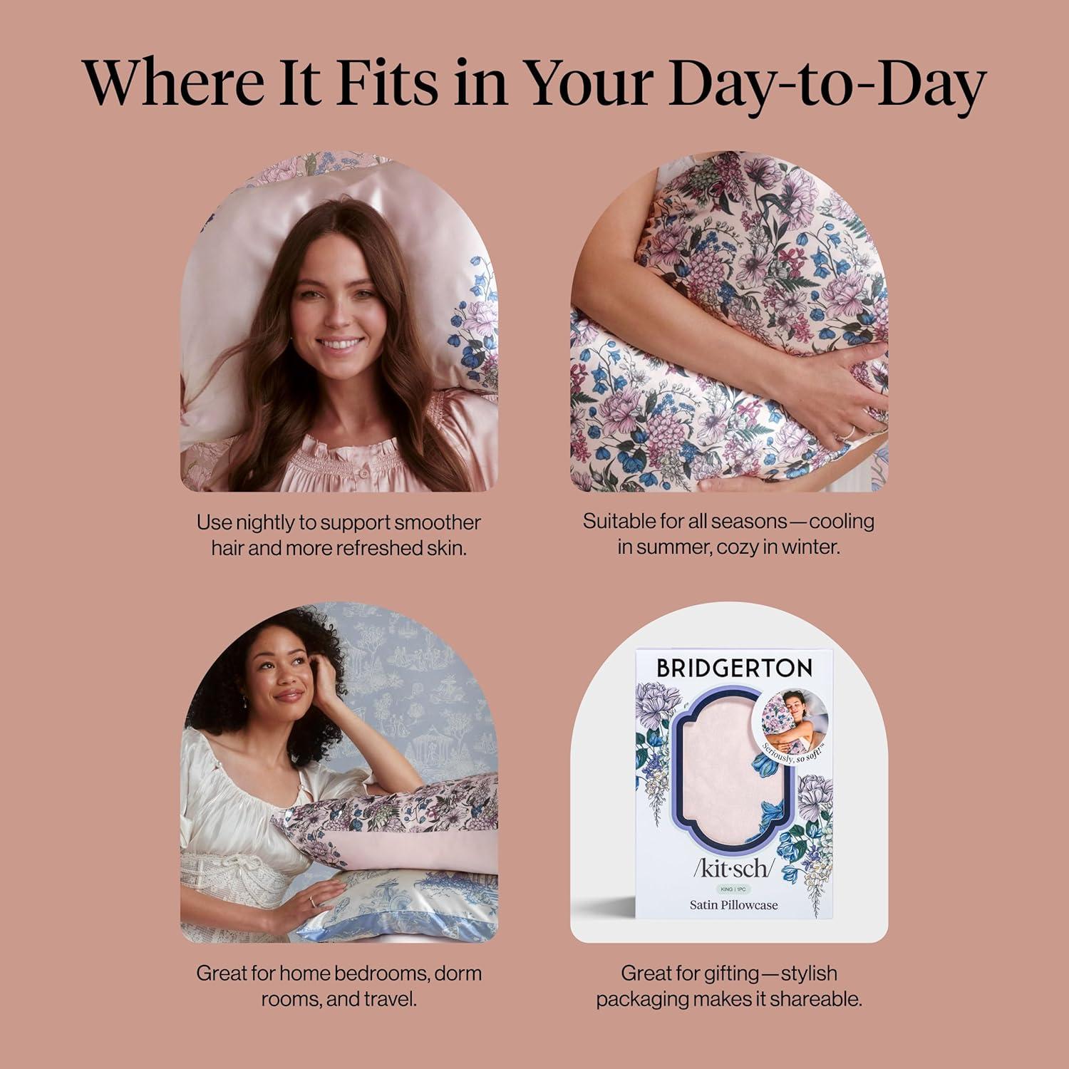 imageKitsch x Lisa Frank Satin Pillowcase with Zipper for Hair amp Skin Softer Than Silk Pillow Cases Queen WrinkleFree Smooth and Cooling Satin Pillow Covers StandardQueen Size 19x26 Angel KittyWisteria