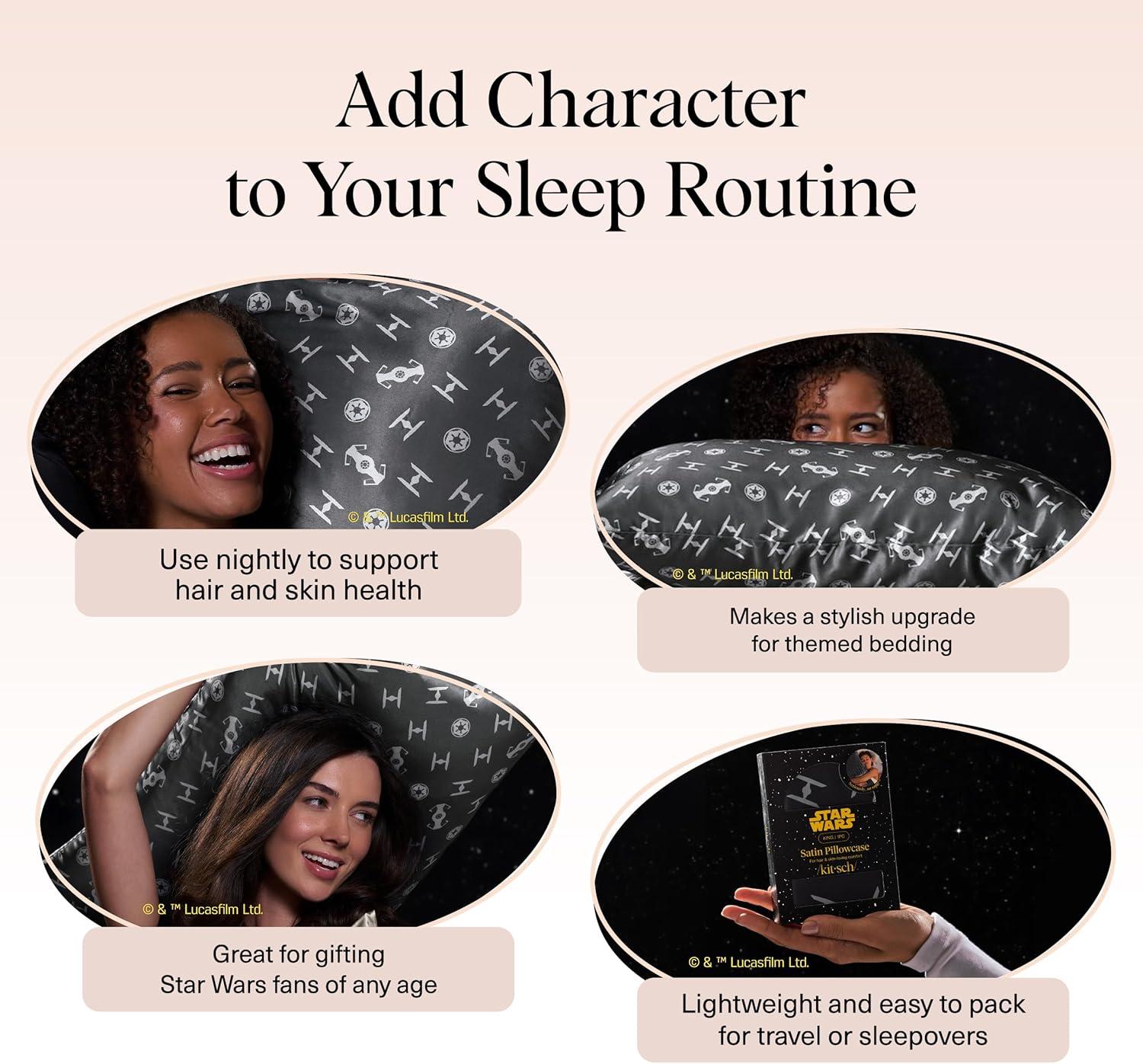 imageKitsch x Lisa Frank Satin Pillowcase with Zipper for Hair amp Skin Softer Than Silk Pillow Cases Queen WrinkleFree Smooth and Cooling Satin Pillow Covers StandardQueen Size 19x26 Angel KittyGalactic Empire