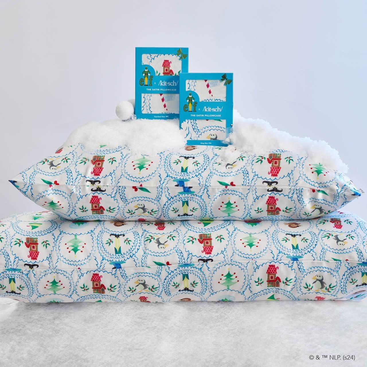 imageKitsch x Lisa Frank Satin Pillowcase with Zipper for Hair amp Skin Softer Than Silk Pillow Cases Queen WrinkleFree Smooth and Cooling Satin Pillow Covers StandardQueen Size 19x26 Angel KittyElf North Pole