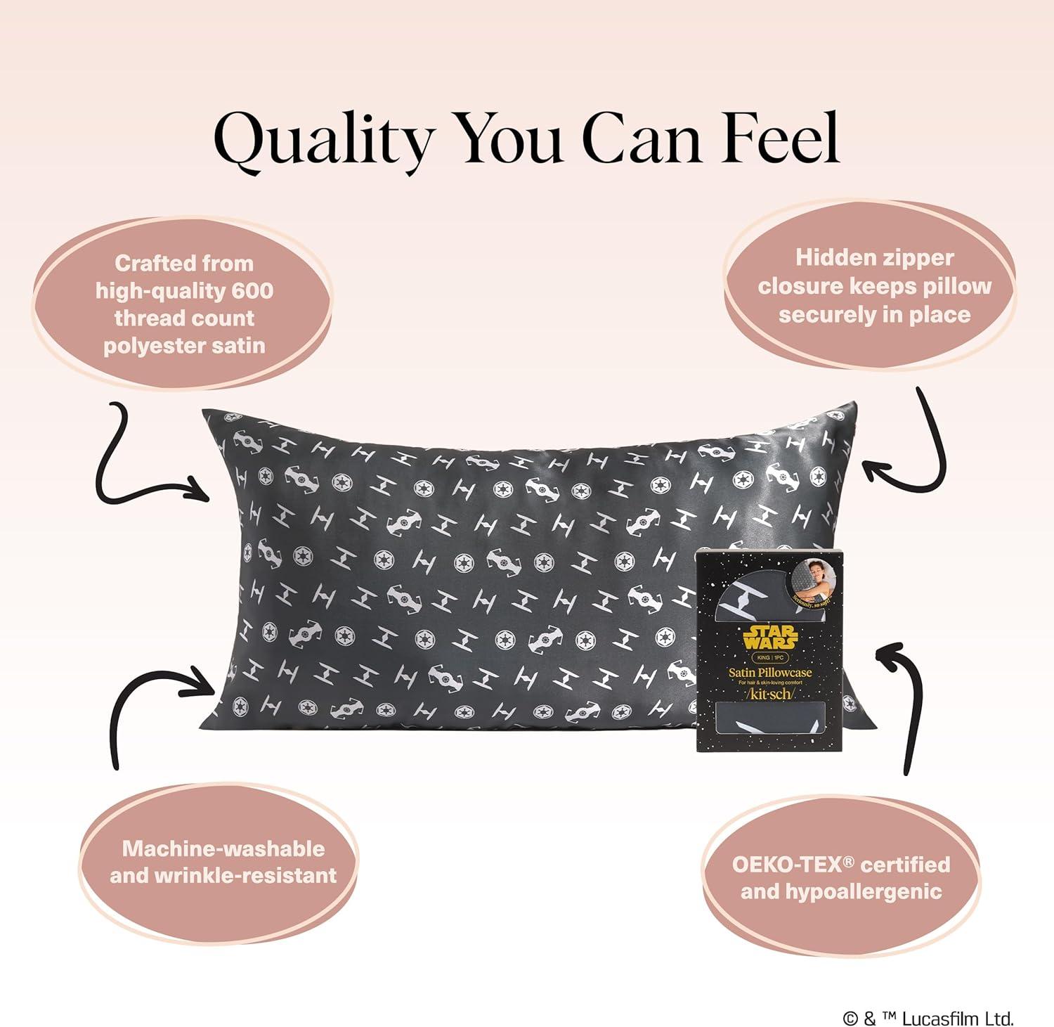 imageKitsch x Lisa Frank Satin Pillowcase with Zipper for Hair amp Skin Softer Than Silk Pillow Cases Queen WrinkleFree Smooth and Cooling Satin Pillow Covers StandardQueen Size 19x26 Angel KittyGalactic Empire