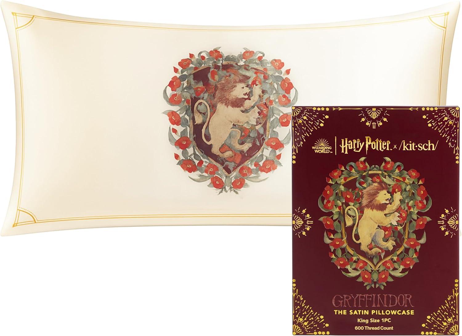 imageKitsch x Lisa Frank Satin Pillowcase with Zipper for Hair amp Skin Softer Than Silk Pillow Cases Queen WrinkleFree Smooth and Cooling Satin Pillow Covers StandardQueen Size 19x26 Angel KittyHarry Potter Gryffindor