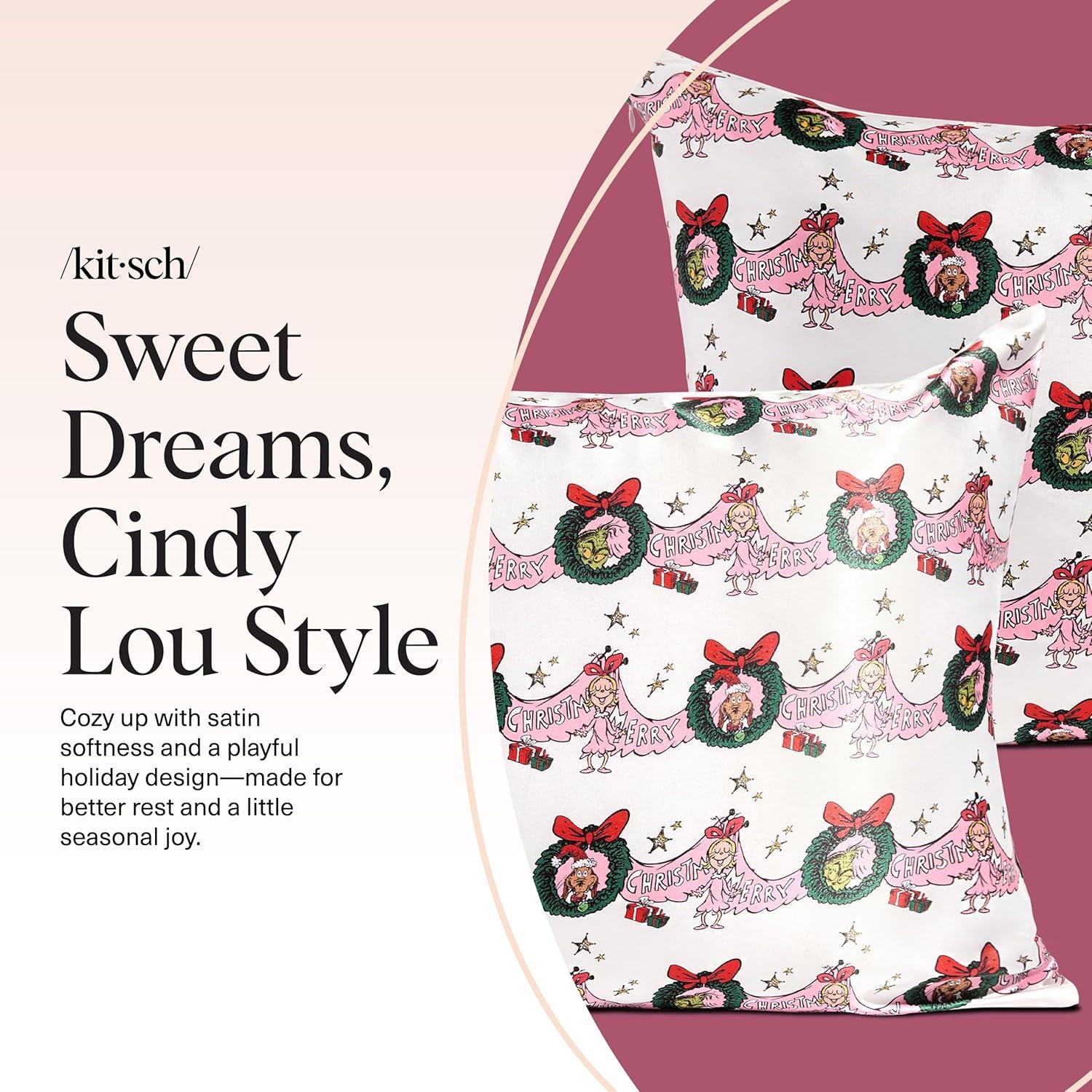 imageKitsch x Lisa Frank Satin Pillowcase with Zipper for Hair amp Skin Softer Than Silk Pillow Cases Queen WrinkleFree Smooth and Cooling Satin Pillow Covers StandardQueen Size 19x26 Angel KittyCindy Lou