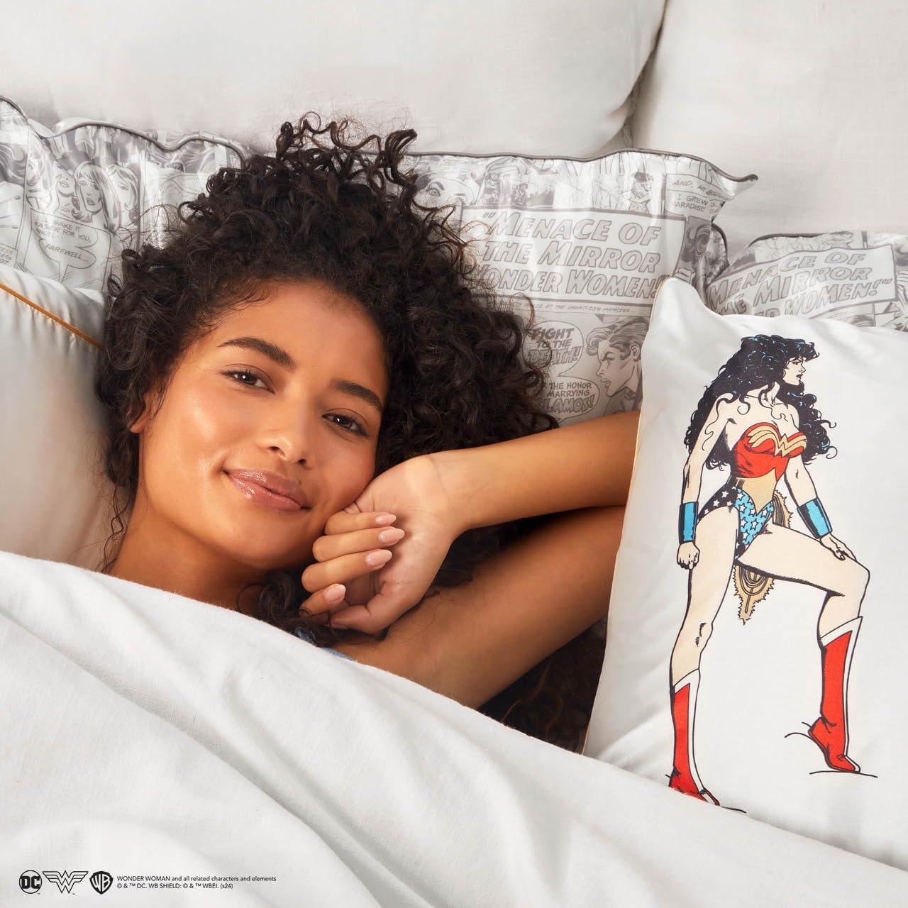 imageKitsch x Lisa Frank Satin Pillowcase with Zipper for Hair amp Skin Softer Than Silk Pillow Cases Queen WrinkleFree Smooth and Cooling Satin Pillow Covers StandardQueen Size 19x26 Angel KittyWonder Woman Believe in Wonder