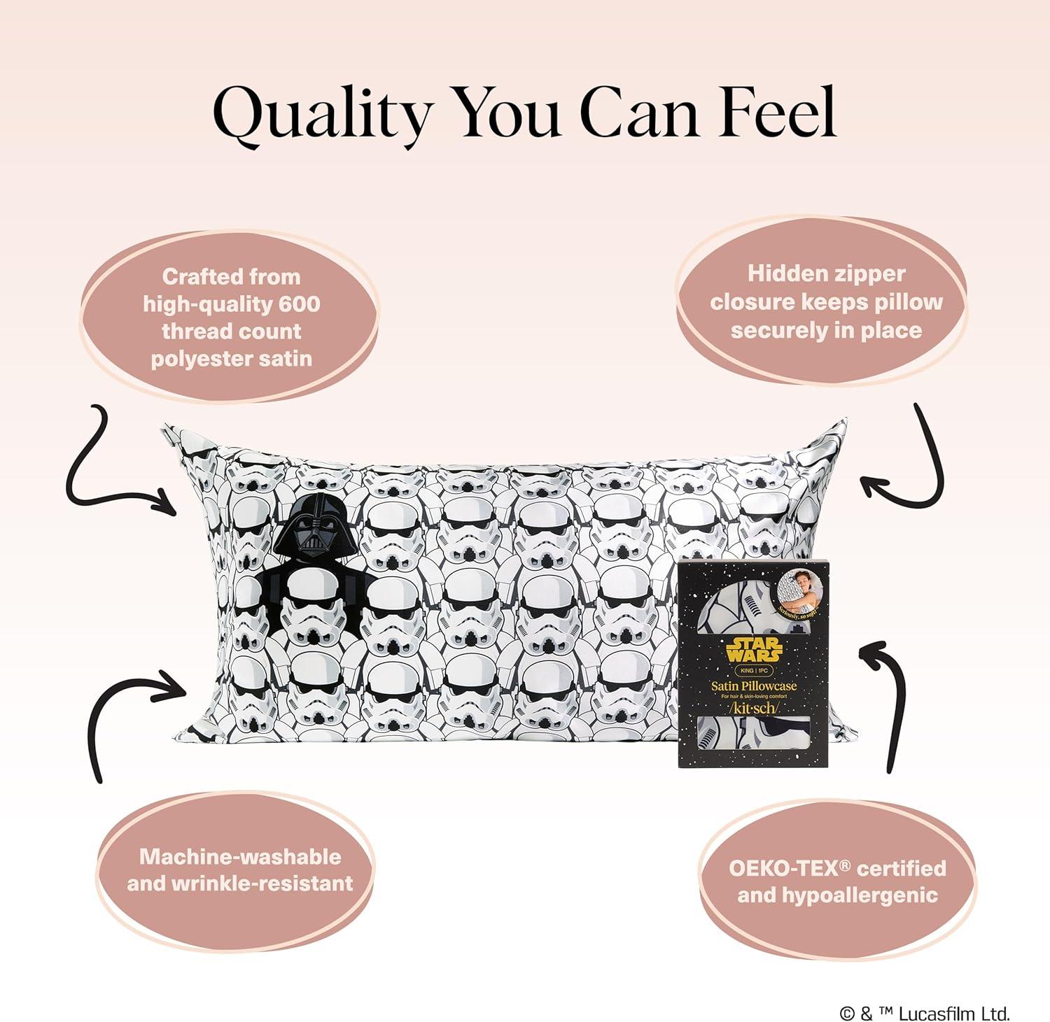 imageKitsch x Lisa Frank Satin Pillowcase with Zipper for Hair amp Skin Softer Than Silk Pillow Cases Queen WrinkleFree Smooth and Cooling Satin Pillow Covers StandardQueen Size 19x26 Angel KittyDarth Vader Stormtroopers