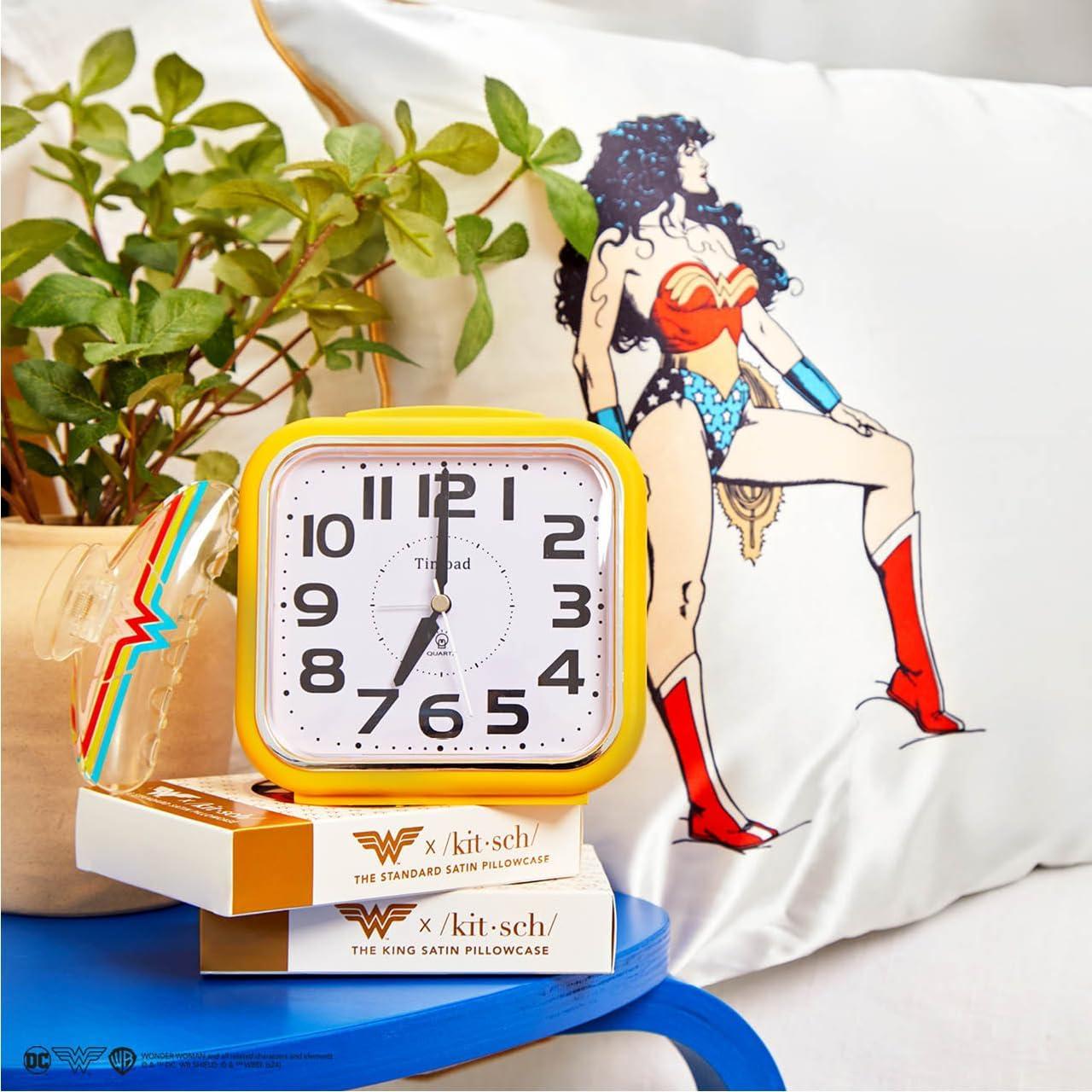 imageKitsch x Lisa Frank Satin Pillowcase with Zipper for Hair amp Skin Softer Than Silk Pillow Cases Queen WrinkleFree Smooth and Cooling Satin Pillow Covers StandardQueen Size 19x26 Angel KittyWonder Woman Believe in Wonder