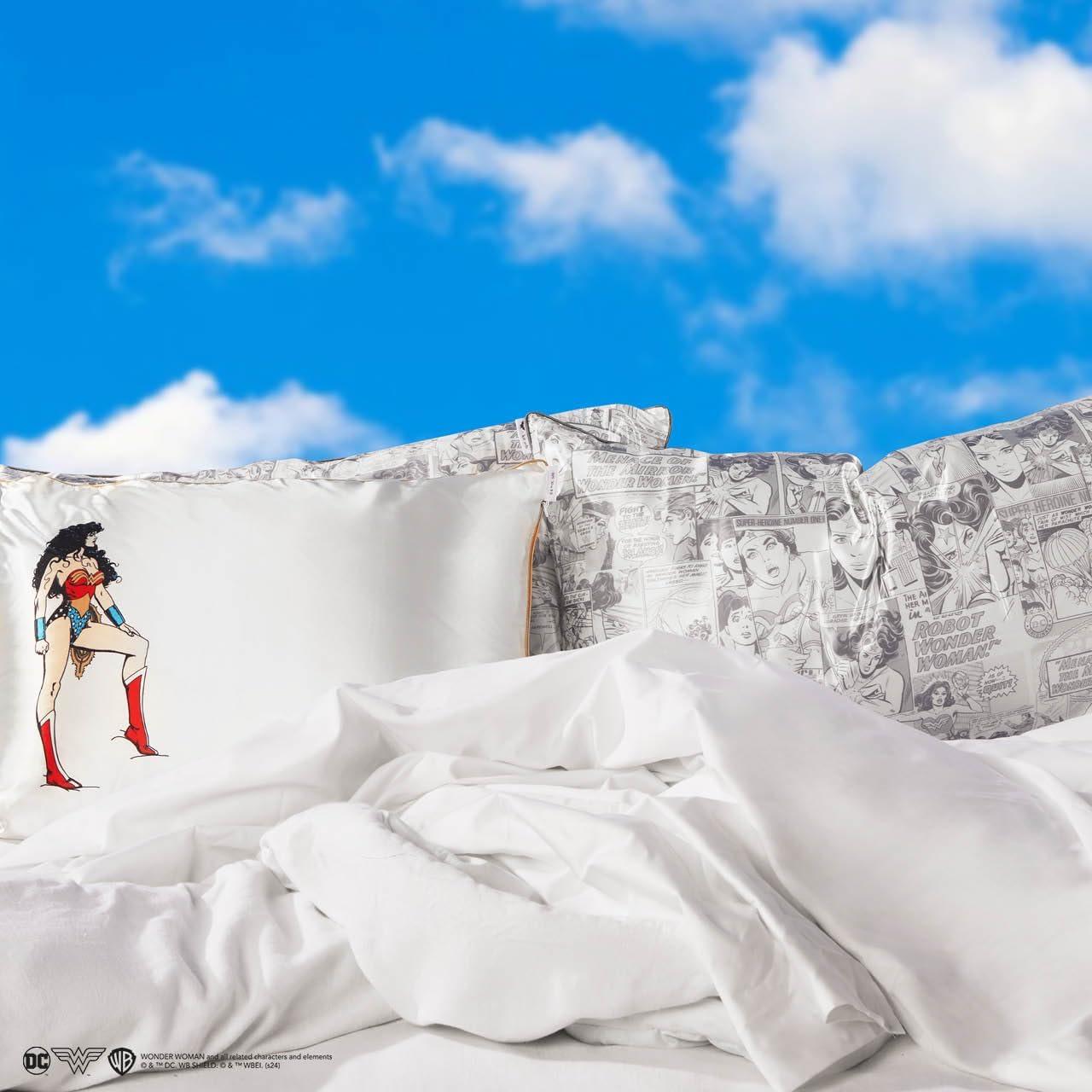 imageKitsch x Lisa Frank Satin Pillowcase with Zipper for Hair amp Skin Softer Than Silk Pillow Cases Queen WrinkleFree Smooth and Cooling Satin Pillow Covers StandardQueen Size 19x26 Angel KittyWonder Woman Believe in Wonder