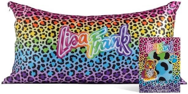 imageKitsch x Lisa Frank Satin Pillowcase with Zipper for Hair amp Skin Softer Than Silk Pillow Cases Queen WrinkleFree Smooth and Cooling Satin Pillow Covers StandardQueen Size 19x26 Angel KittyRainbow Leopard