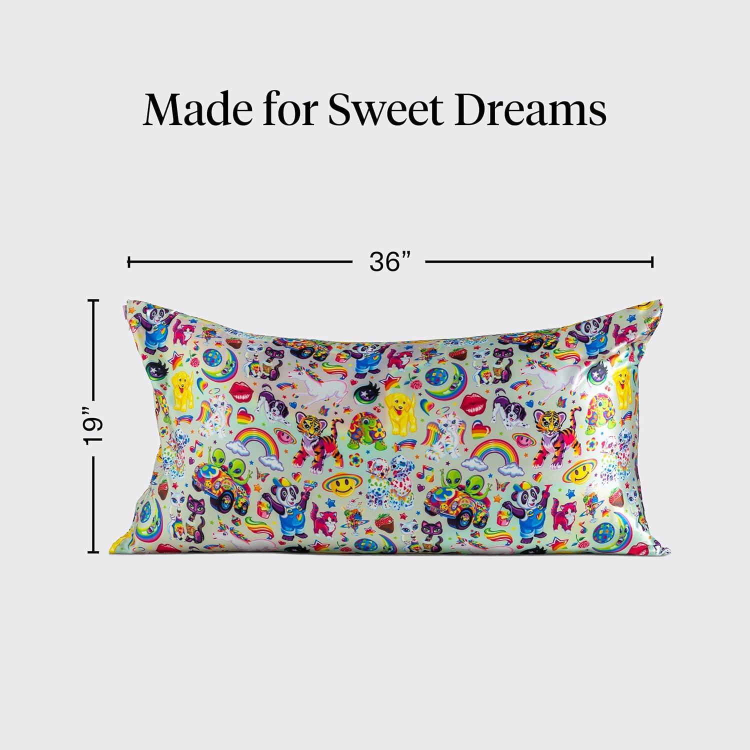 imageKitsch x Lisa Frank Satin Pillowcase with Zipper for Hair amp Skin Softer Than Silk Pillow Cases Queen WrinkleFree Smooth and Cooling Satin Pillow Covers StandardQueen Size 19x26 Angel KittyLisa Frank