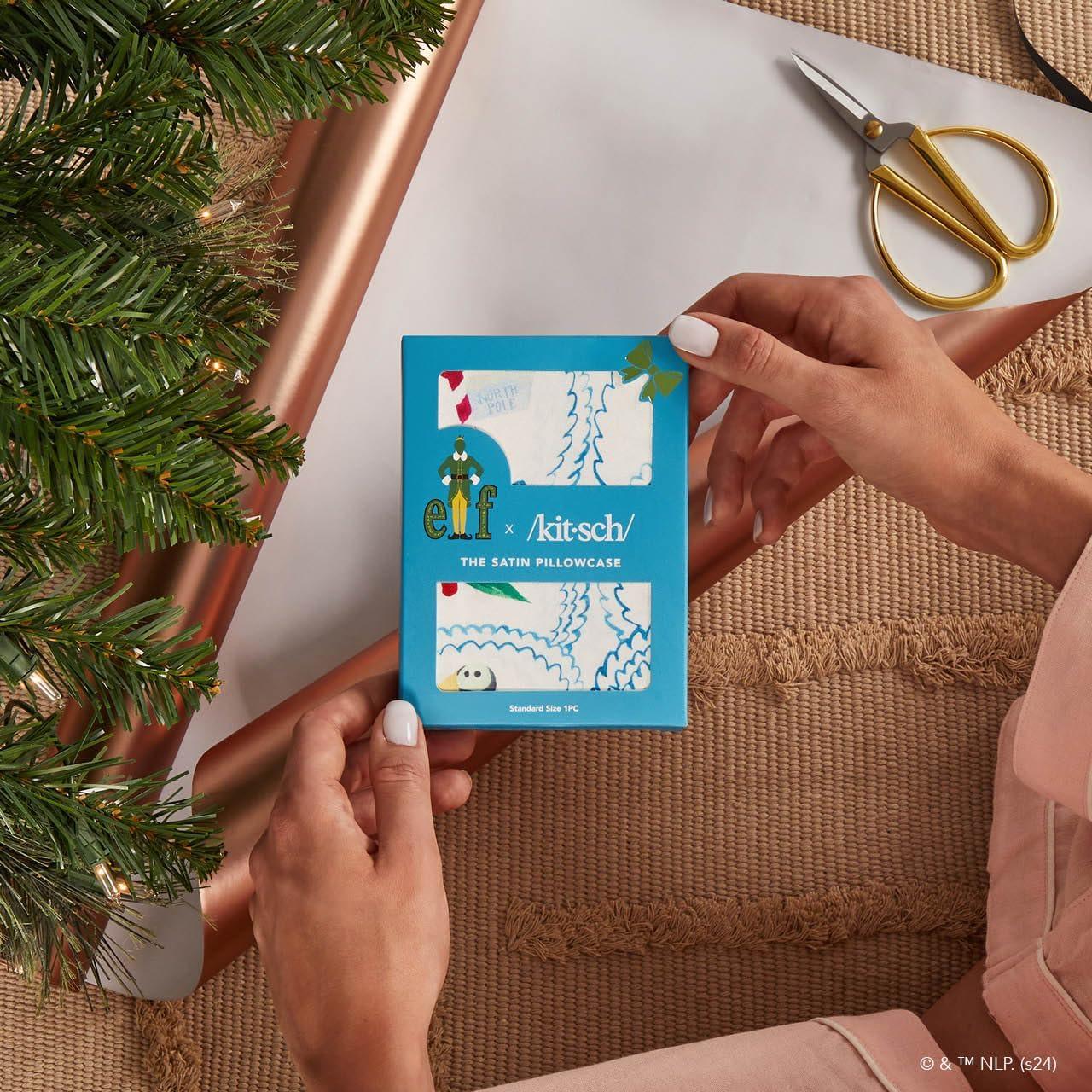 imageKitsch x Lisa Frank Satin Pillowcase with Zipper for Hair amp Skin Softer Than Silk Pillow Cases Queen WrinkleFree Smooth and Cooling Satin Pillow Covers StandardQueen Size 19x26 Angel KittyElf North Pole