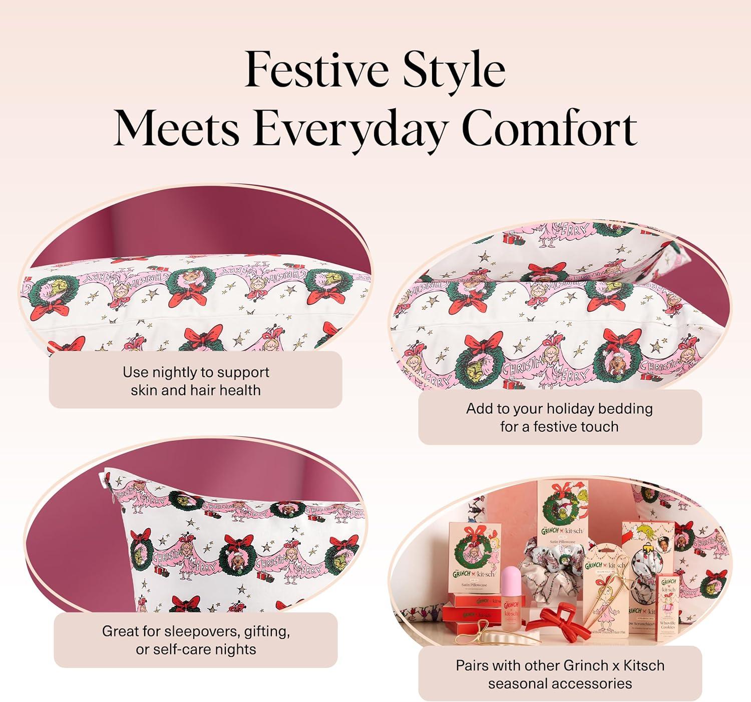 imageKitsch x Lisa Frank Satin Pillowcase with Zipper for Hair amp Skin Softer Than Silk Pillow Cases Queen WrinkleFree Smooth and Cooling Satin Pillow Covers StandardQueen Size 19x26 Angel KittyCindy Lou