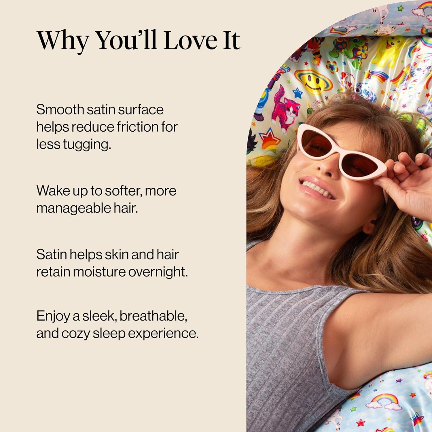 imageKitsch x Lisa Frank Satin Pillowcase with Zipper for Hair amp Skin Softer Than Silk Pillow Cases Queen WrinkleFree Smooth and Cooling Satin Pillow Covers StandardQueen Size 19x26 Angel KittyLisa Frank