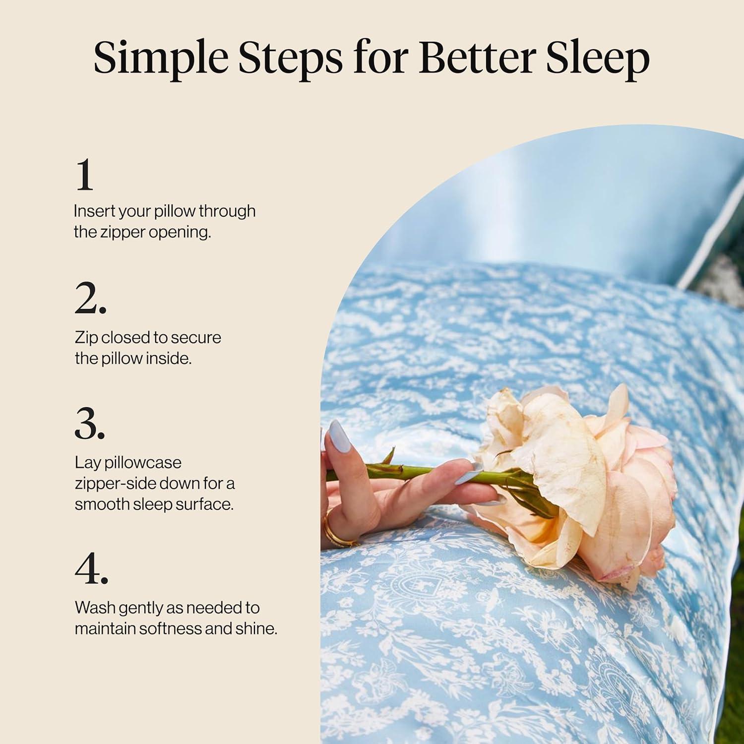 imageKitsch x Lisa Frank Satin Pillowcase with Zipper for Hair amp Skin Softer Than Silk Pillow Cases Queen WrinkleFree Smooth and Cooling Satin Pillow Covers StandardQueen Size 19x26 Angel KittyBridgerton Toile De Blue