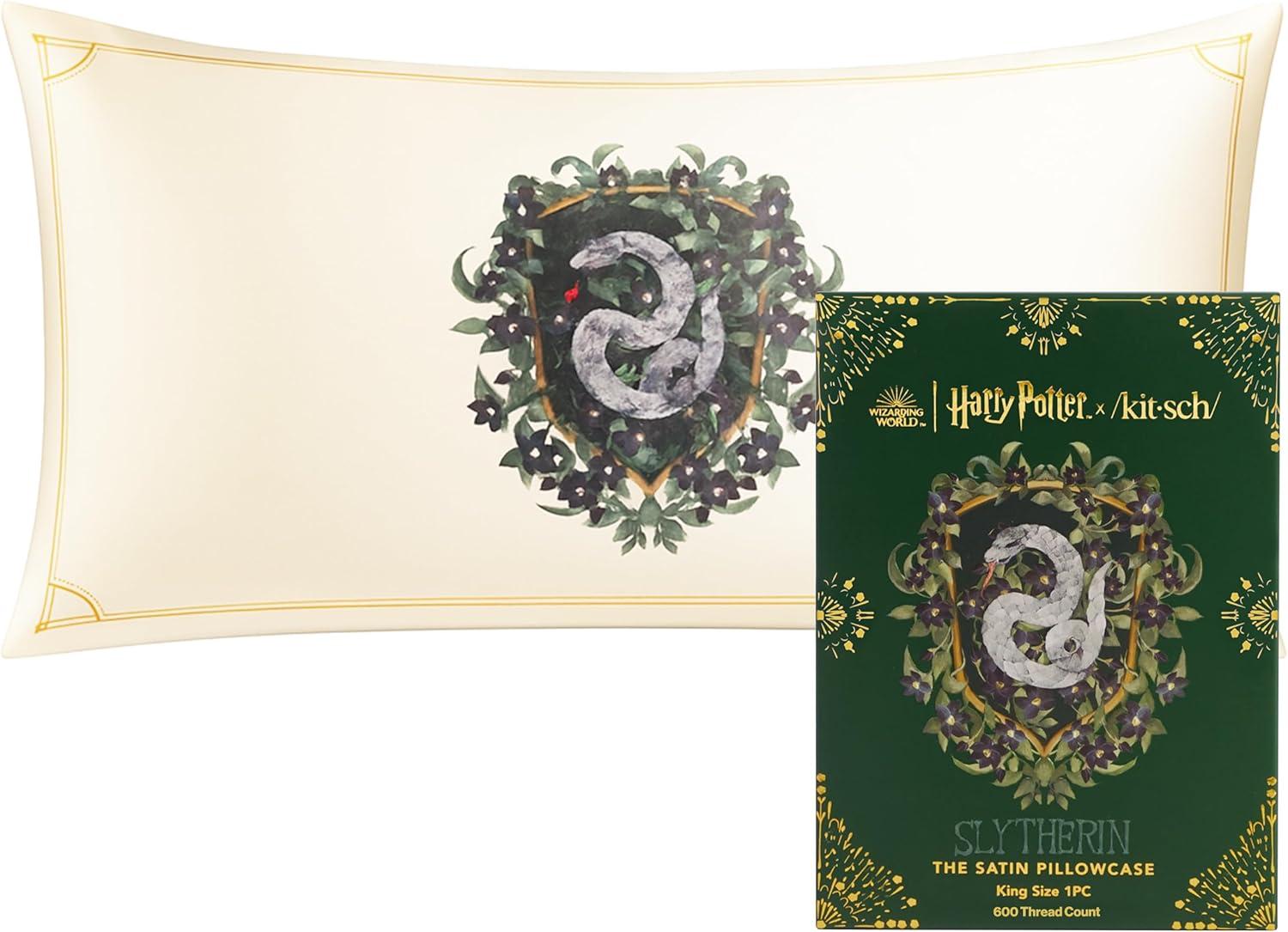 imageKitsch x Lisa Frank Satin Pillowcase with Zipper for Hair amp Skin Softer Than Silk Pillow Cases Queen WrinkleFree Smooth and Cooling Satin Pillow Covers StandardQueen Size 19x26 Angel KittyHarry Potter Slytherin