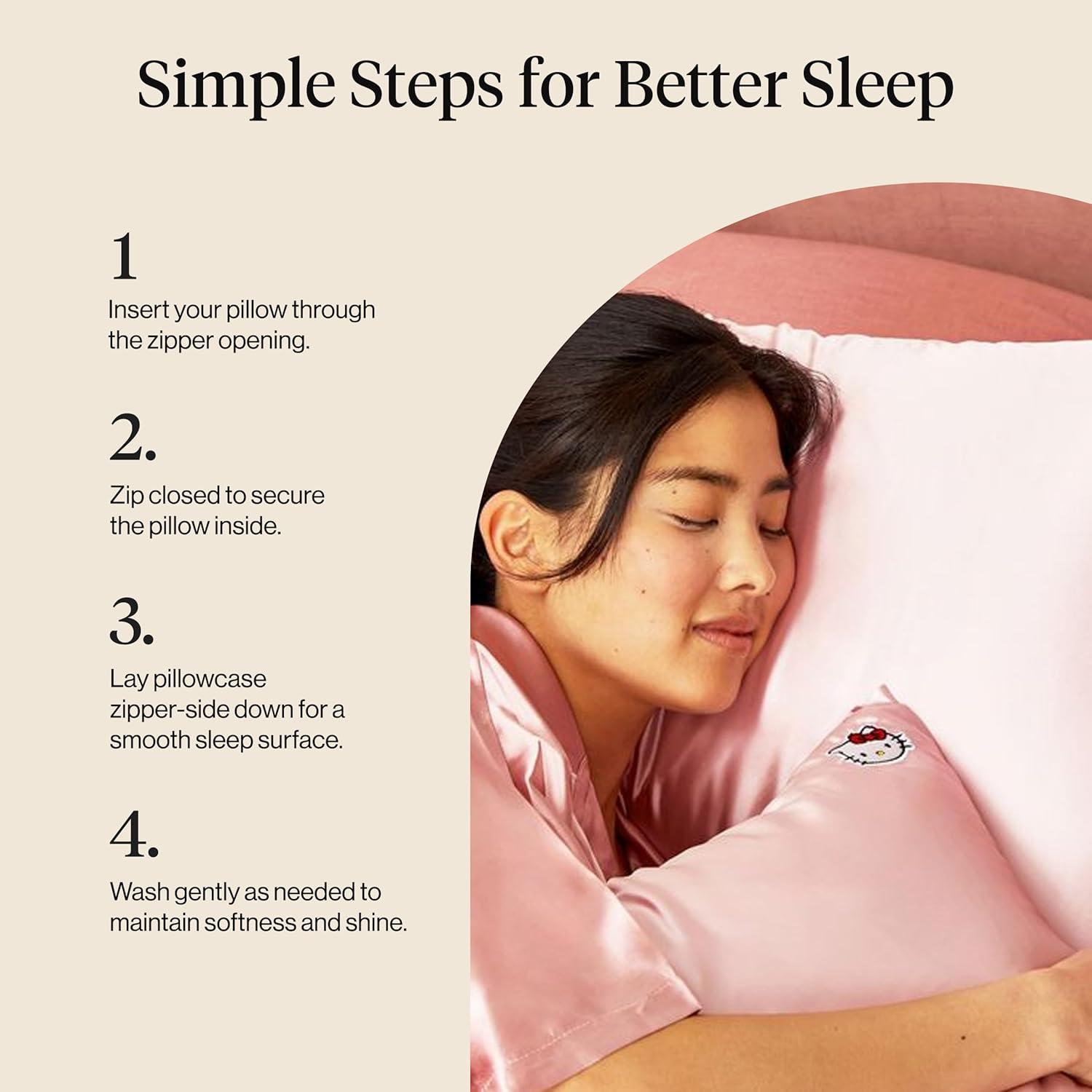 imageKitsch x Lisa Frank Satin Pillowcase with Zipper for Hair amp Skin Softer Than Silk Pillow Cases Queen WrinkleFree Smooth and Cooling Satin Pillow Covers StandardQueen Size 19x26 Angel KittyHello Kitty Pink Kitty Face