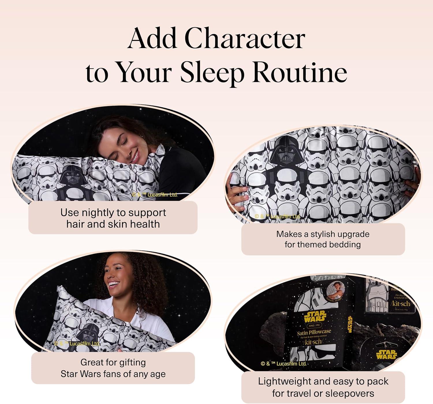 imageKitsch x Lisa Frank Satin Pillowcase with Zipper for Hair amp Skin Softer Than Silk Pillow Cases Queen WrinkleFree Smooth and Cooling Satin Pillow Covers StandardQueen Size 19x26 Angel KittyDarth Vader Stormtroopers