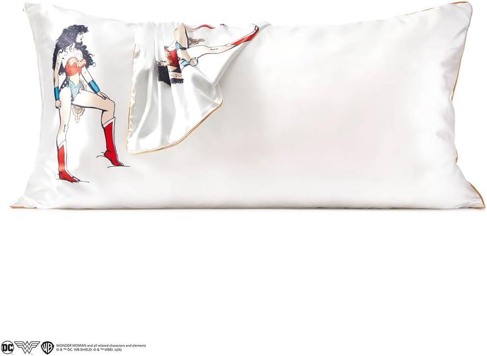 imageKitsch x Lisa Frank Satin Pillowcase with Zipper for Hair amp Skin Softer Than Silk Pillow Cases Queen WrinkleFree Smooth and Cooling Satin Pillow Covers StandardQueen Size 19x26 Angel KittyWonder Woman Believe in Wonder