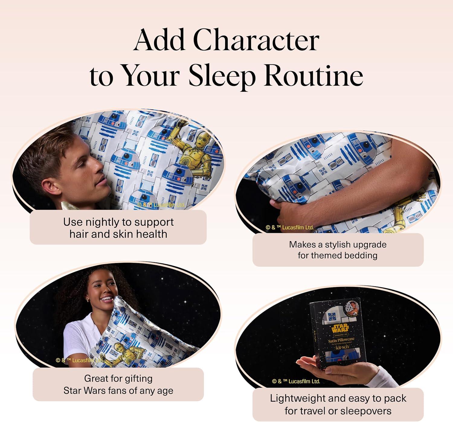 imageKitsch x Lisa Frank Satin Pillowcase with Zipper for Hair amp Skin Softer Than Silk Pillow Cases Queen WrinkleFree Smooth and Cooling Satin Pillow Covers StandardQueen Size 19x26 Angel KittyR2d2 C3po