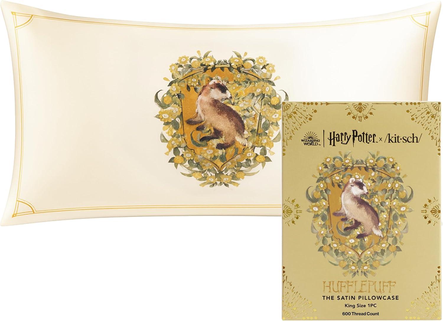 imageKitsch x Lisa Frank Satin Pillowcase with Zipper for Hair amp Skin Softer Than Silk Pillow Cases Queen WrinkleFree Smooth and Cooling Satin Pillow Covers StandardQueen Size 19x26 Angel KittyHarry Potter Hufflepuff