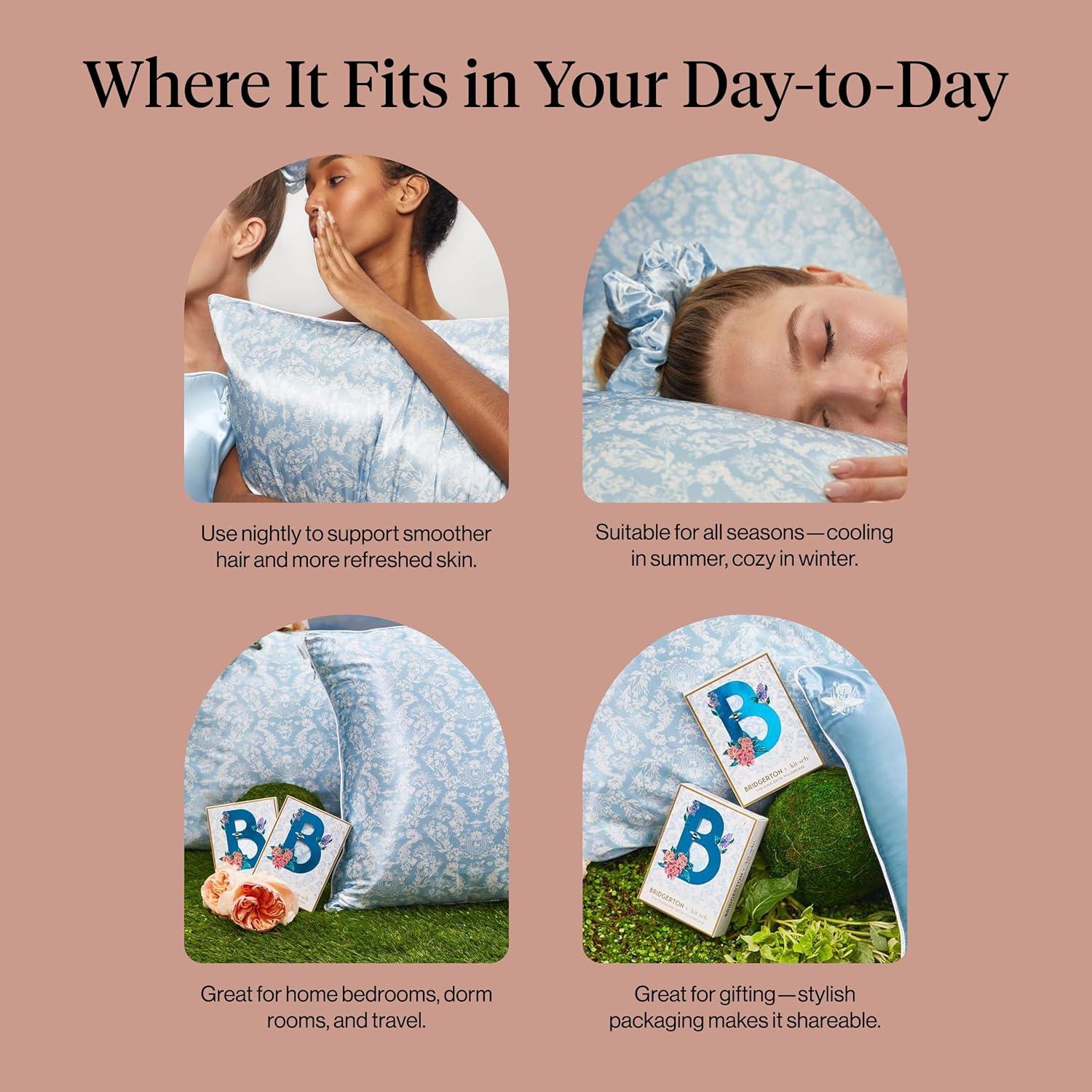 imageKitsch x Lisa Frank Satin Pillowcase with Zipper for Hair amp Skin Softer Than Silk Pillow Cases Queen WrinkleFree Smooth and Cooling Satin Pillow Covers StandardQueen Size 19x26 Angel KittyBridgerton Toile De Blue