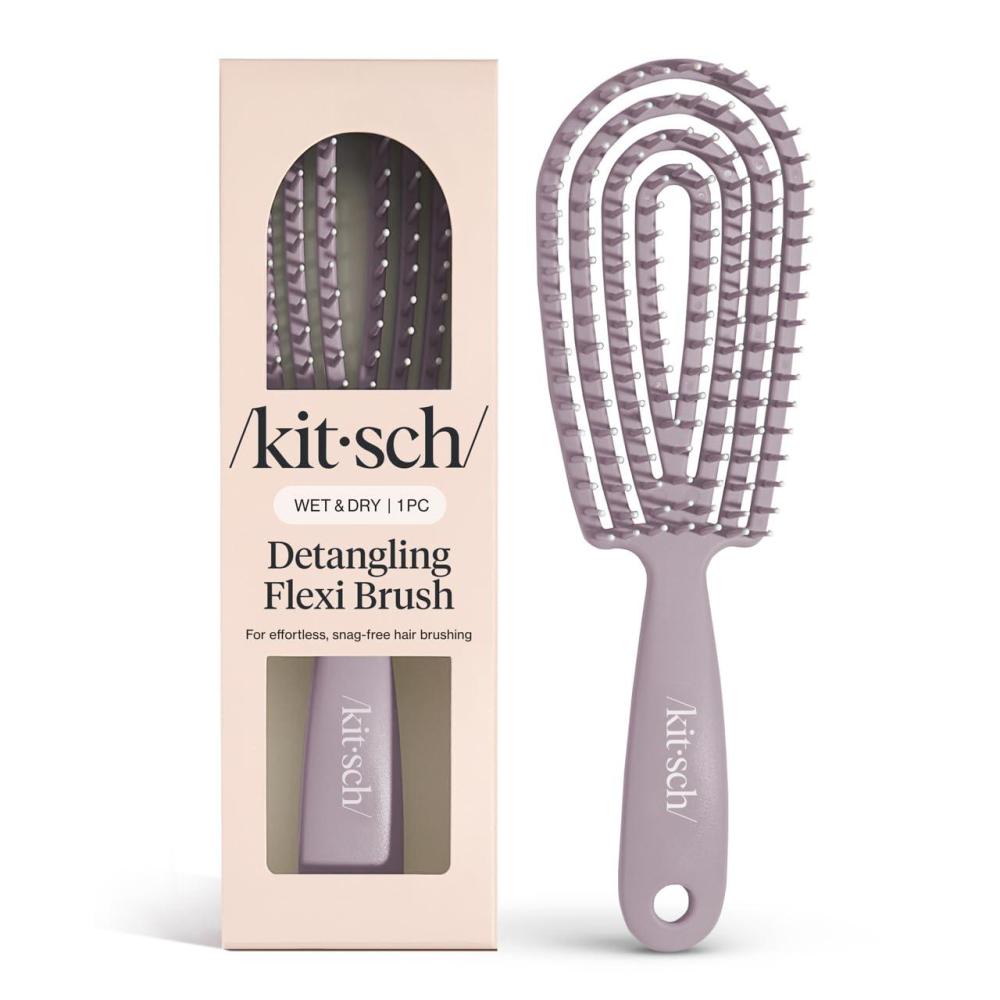 imageKitsch Detangler Brush Flexible Curly Hair Brush for Women Men amp Kids Detangling Hairbrush with Bendable Frame and UltraSmooth Bristles for Wet or Dry Strands TerracottaSoft Violet