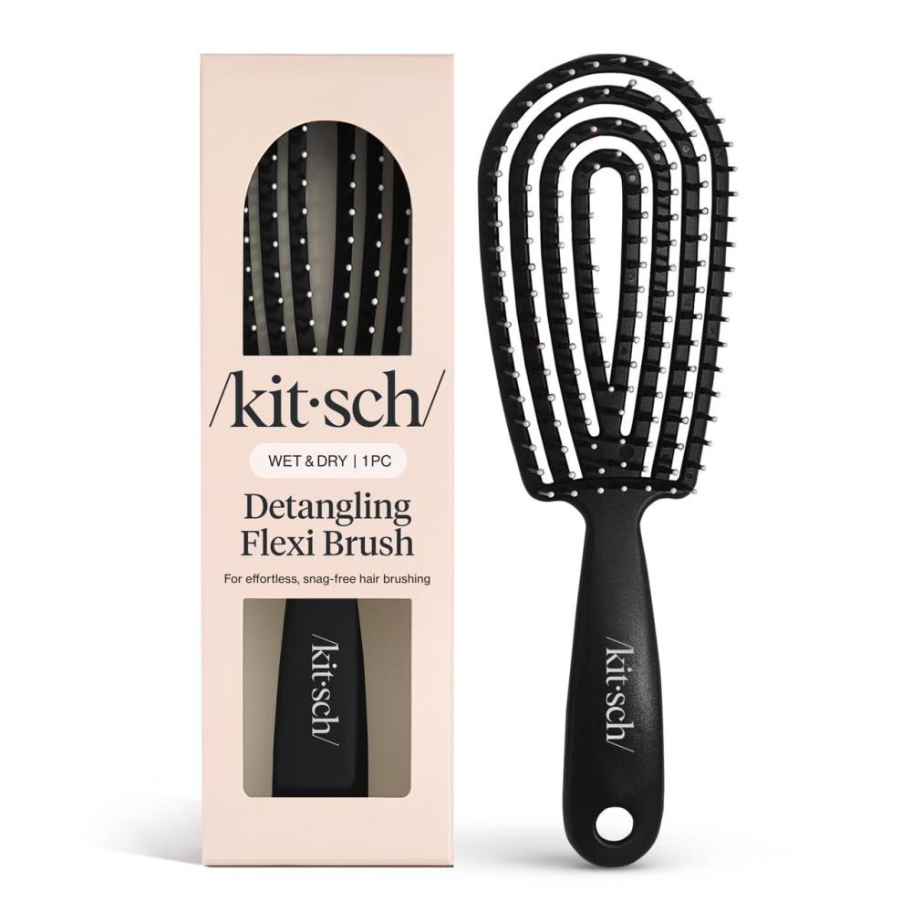 imageKitsch Detangler Brush Flexible Curly Hair Brush for Women Men amp Kids Detangling Hairbrush with Bendable Frame and UltraSmooth Bristles for Wet or Dry Strands TerracottaBlack