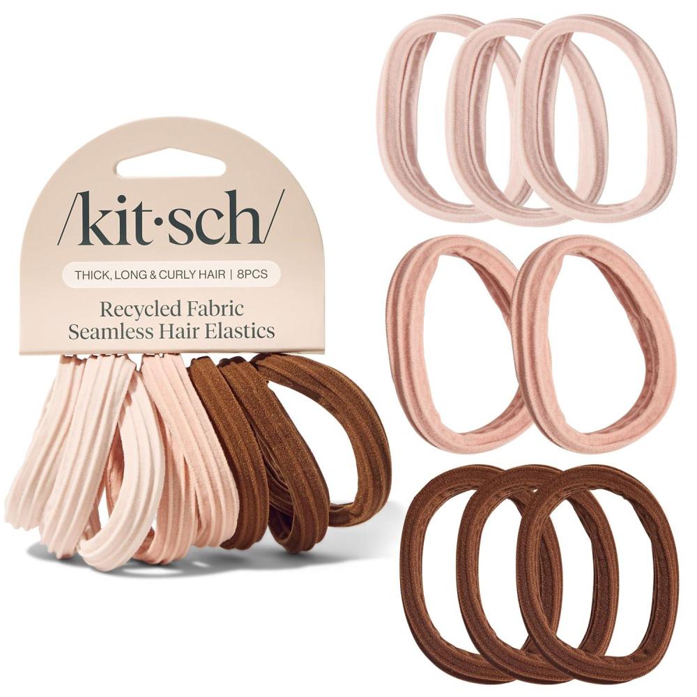 imageKitsch Hair Ties No Damage Strong Stretchy Hair Bands Soft Nylon Ponytail Holders SnagFree Rubber Bands Perfect for Updos amp Braids Ideal Gifts for Women Black 8pcsRosewood Pack of 8