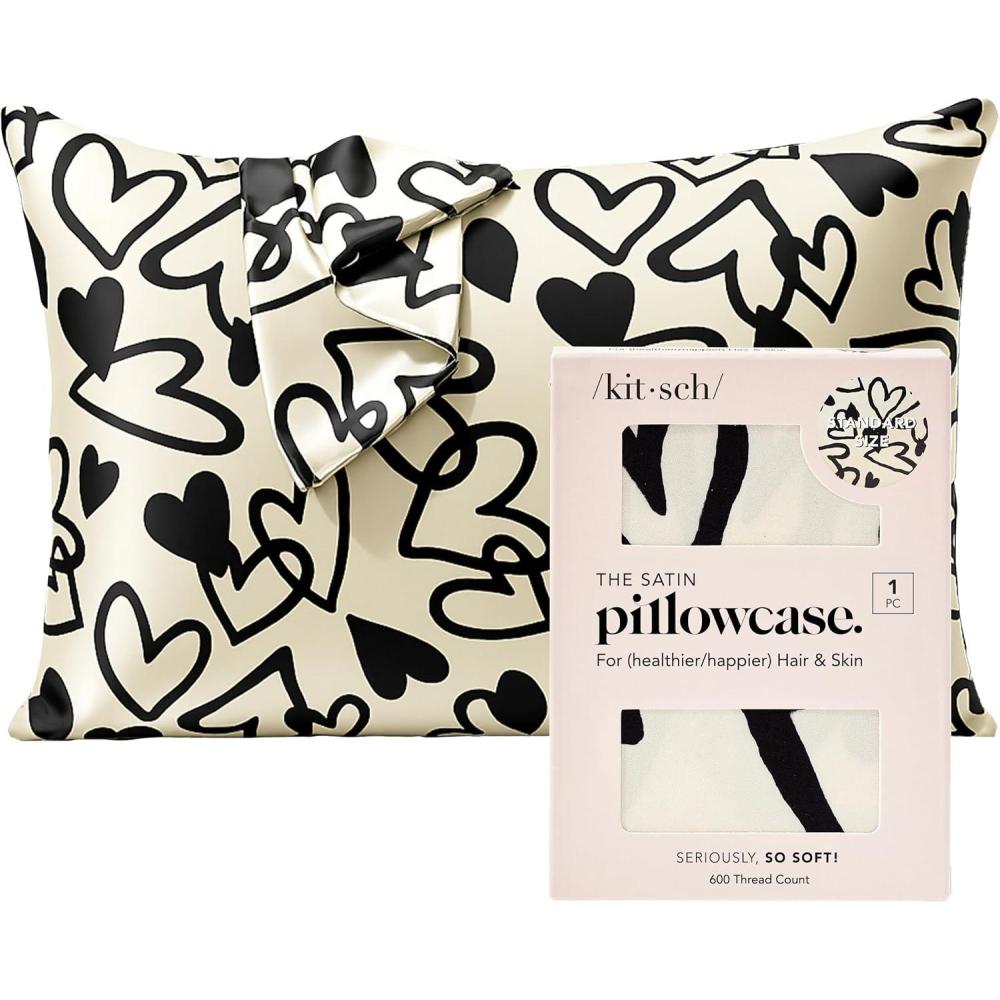 imageKitsch Satin Pillowcase Softer Than Silk Pillow Cases Cooling Pillow Covers King Size Pillow Cases Set of 2 Satin Pillowcase with Zipper for Hair Skin amp Quality Sleep 19x36 Blush 2pcsHeart