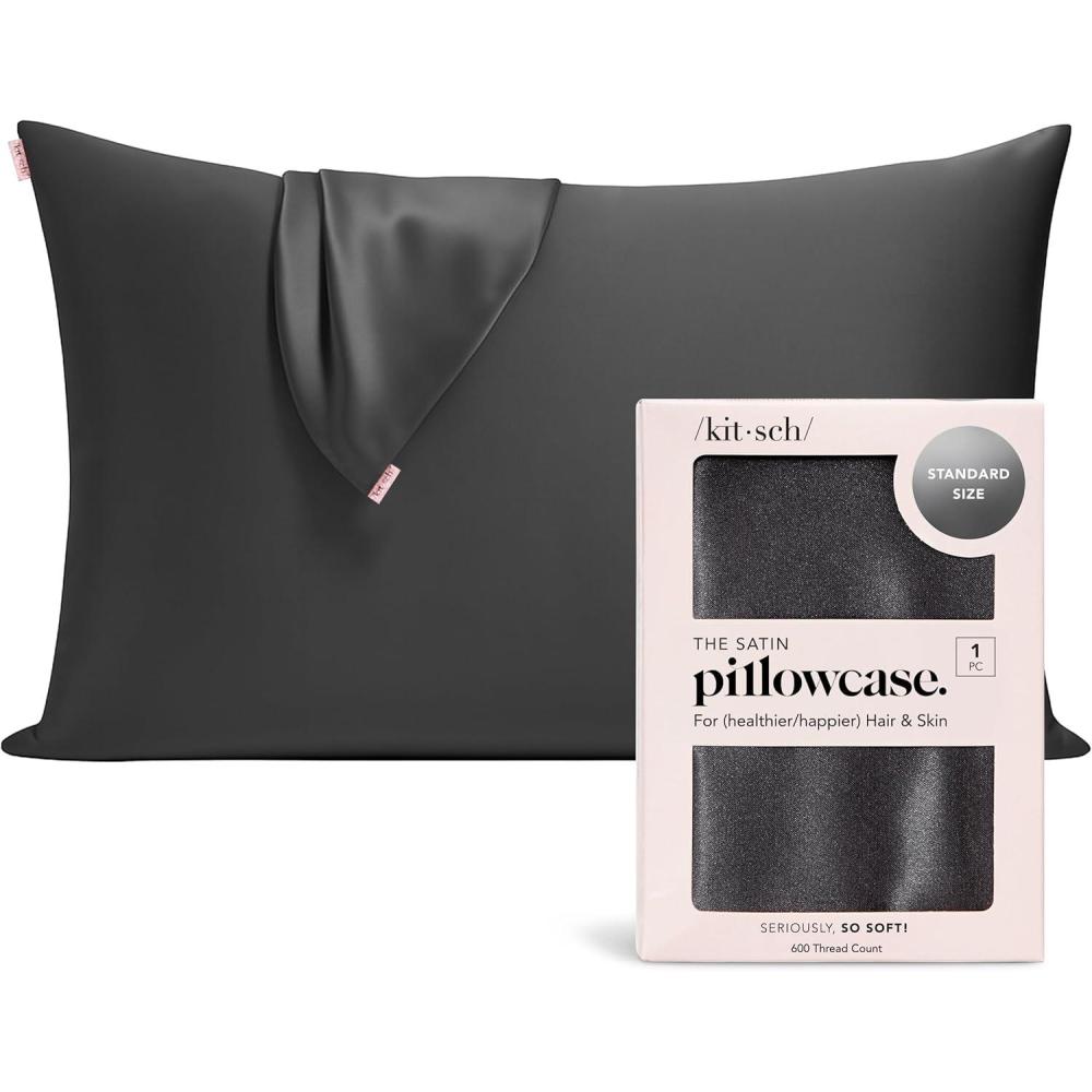 imageKitsch Satin Pillowcase Softer Than Silk Pillow Cases Cooling Pillow Covers King Size Pillow Cases Set of 2 Satin Pillowcase with Zipper for Hair Skin amp Quality Sleep 19x36 Blush 2pcsCharcoal