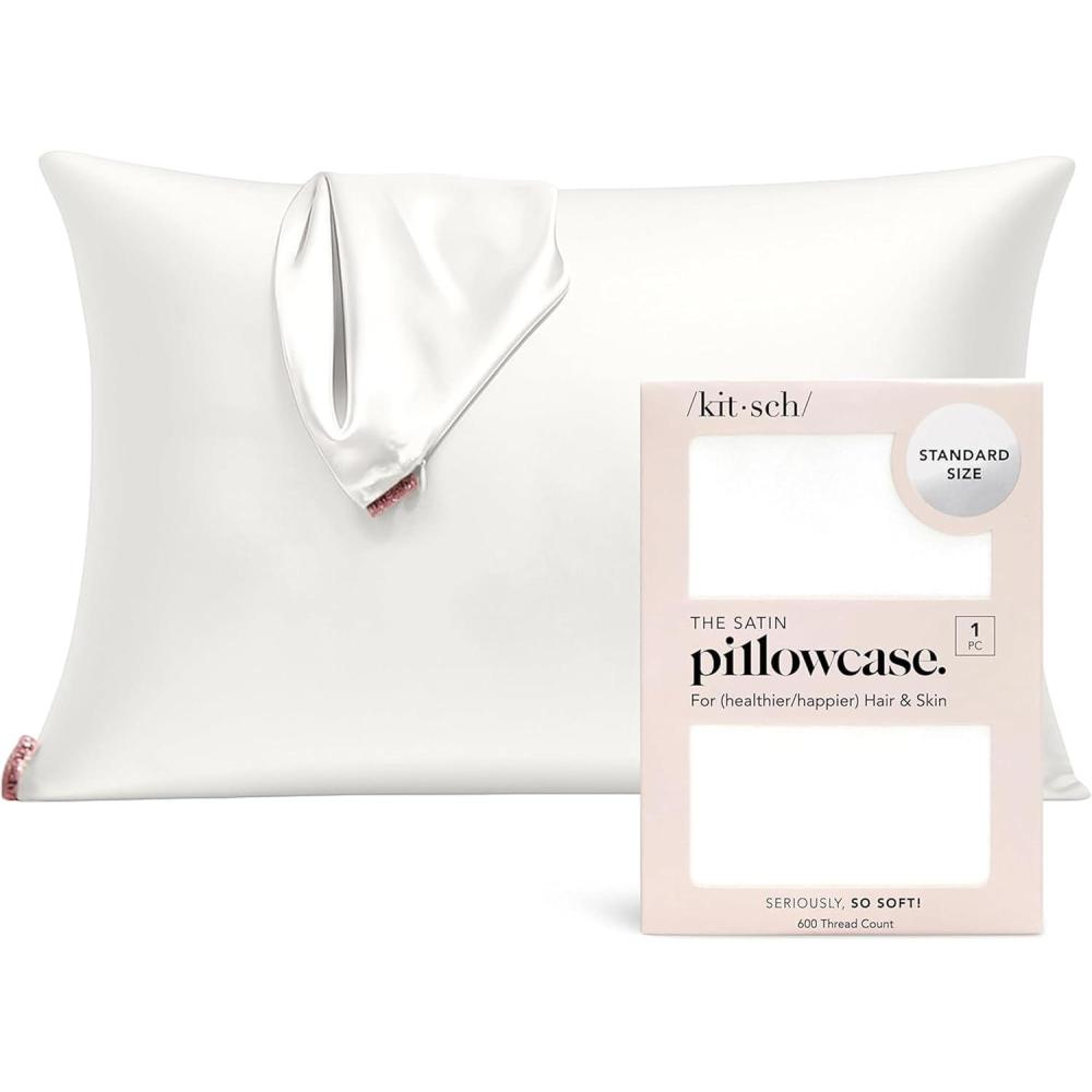 imageKitsch Satin Pillowcase Softer Than Silk Pillow Cases Cooling Pillow Covers King Size Pillow Cases Set of 2 Satin Pillowcase with Zipper for Hair Skin amp Quality Sleep 19x36 Blush 2pcsIvory