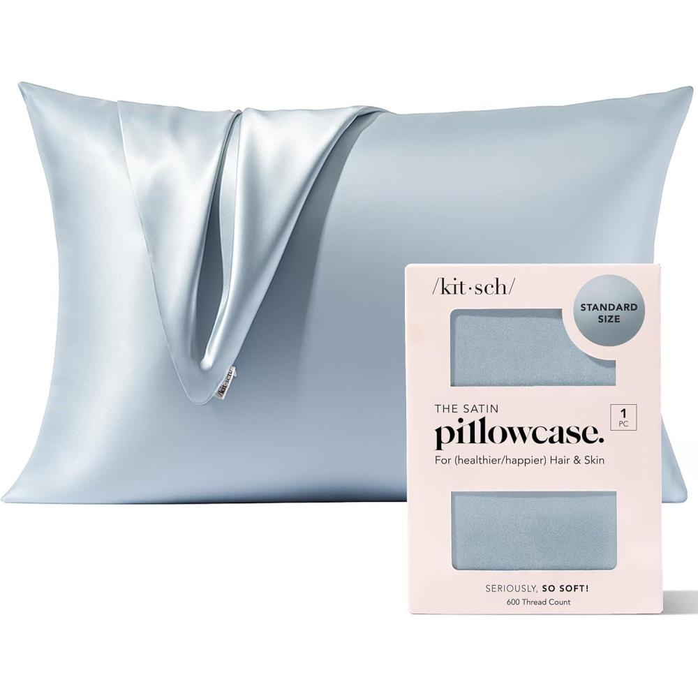 imageKitsch Satin Pillowcase Softer Than Silk Pillow Cases Cooling Pillow Covers King Size Pillow Cases Set of 2 Satin Pillowcase with Zipper for Hair Skin amp Quality Sleep 19x36 Blush 2pcsHaze Blue