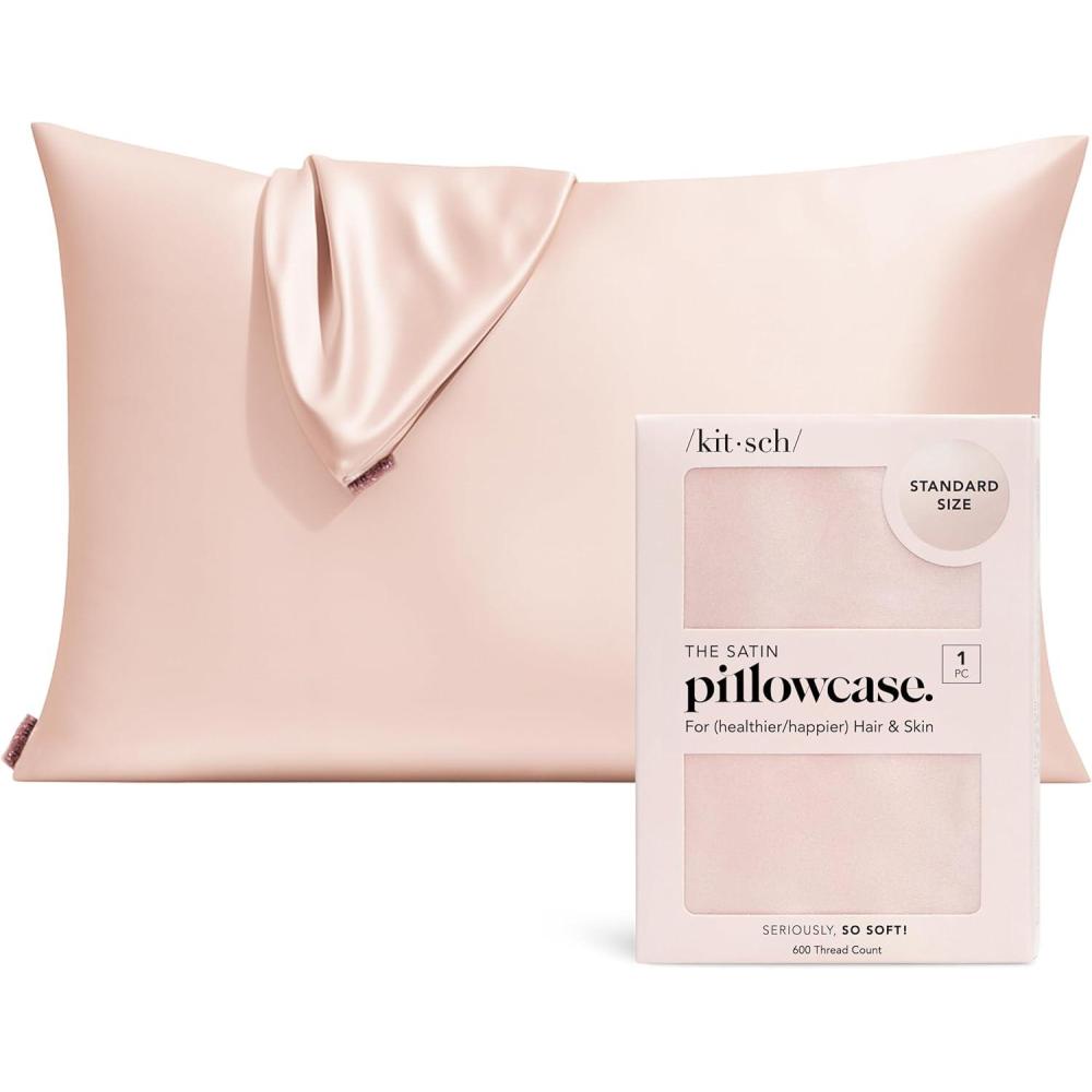 imageKitsch Satin Pillowcase Softer Than Silk Pillow Cases Cooling Pillow Covers King Size Pillow Cases Set of 2 Satin Pillowcase with Zipper for Hair Skin amp Quality Sleep 19x36 Blush 2pcsBlush